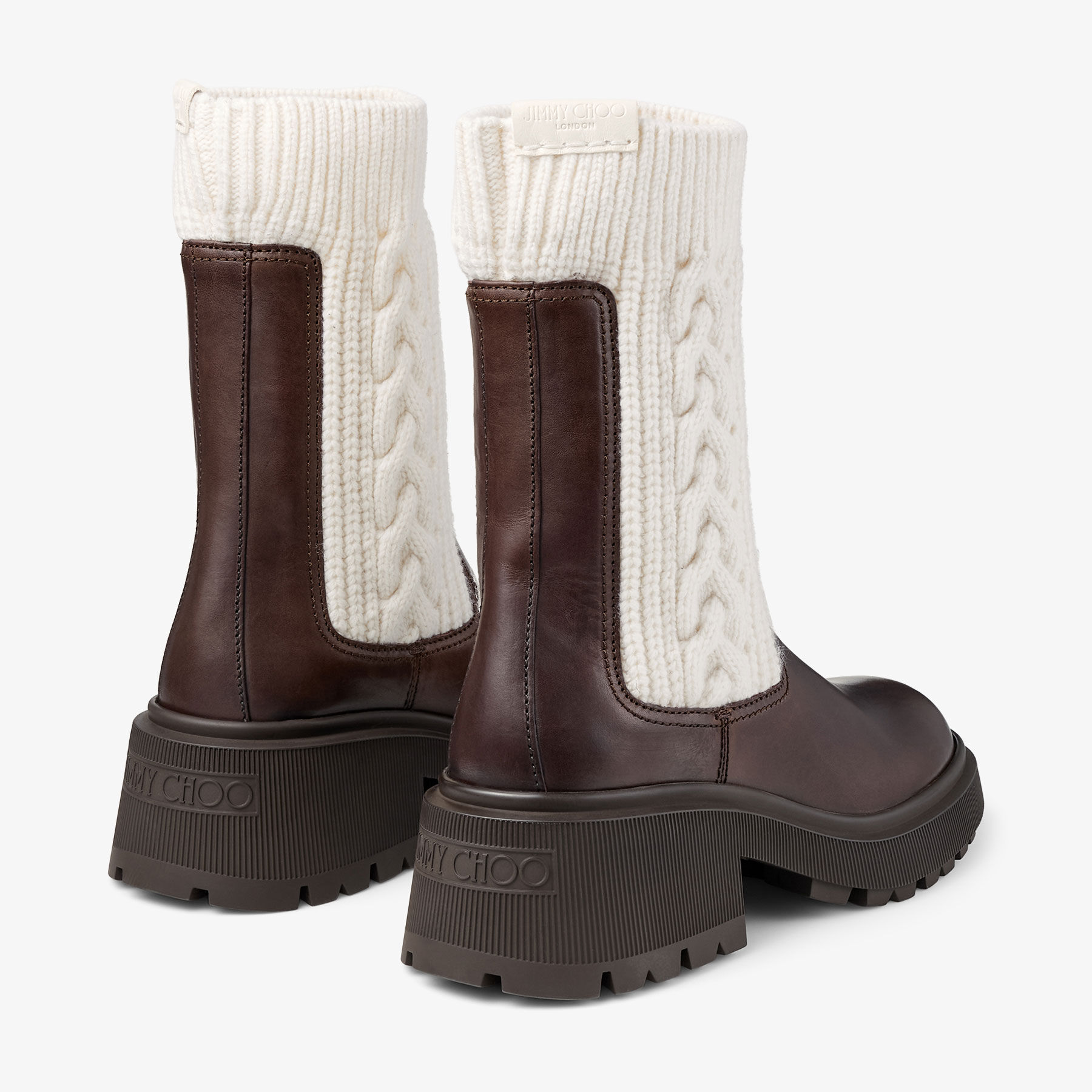 Tamia Flat | Chocolate Shiny Calf Leather Ankle Boots with Cable