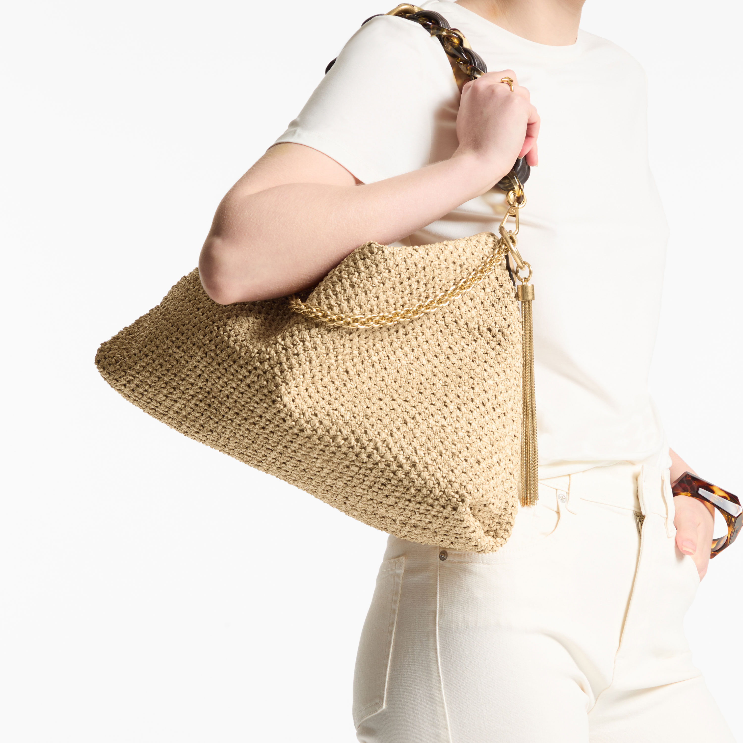Callie Maxi | Natural and Coffee Raffia Shoulder Bag with