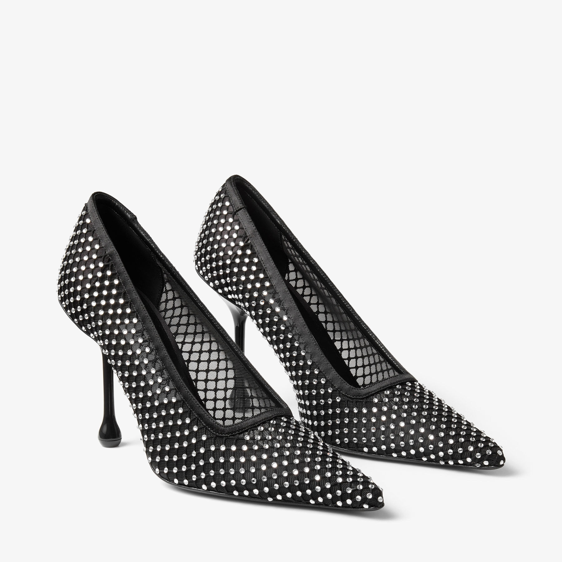 Ixia 95 | Black Satin Crystal Mesh Pumps | JIMMY CHOO