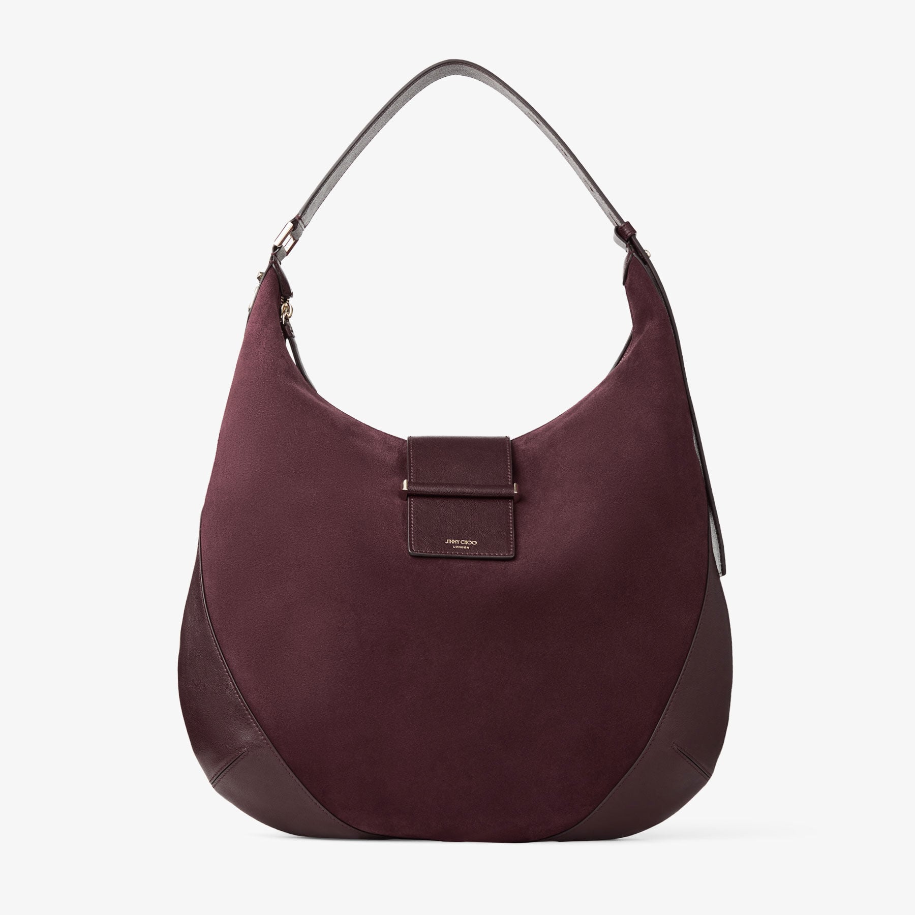 Bar Hobo M | Deep Merlot Suede Shoulder Bag with Biker Leather