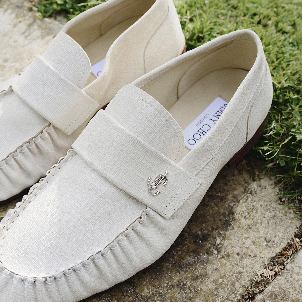 Ellis Loafer | Bone Etched Velvet Suede Loafers | JIMMY CHOO