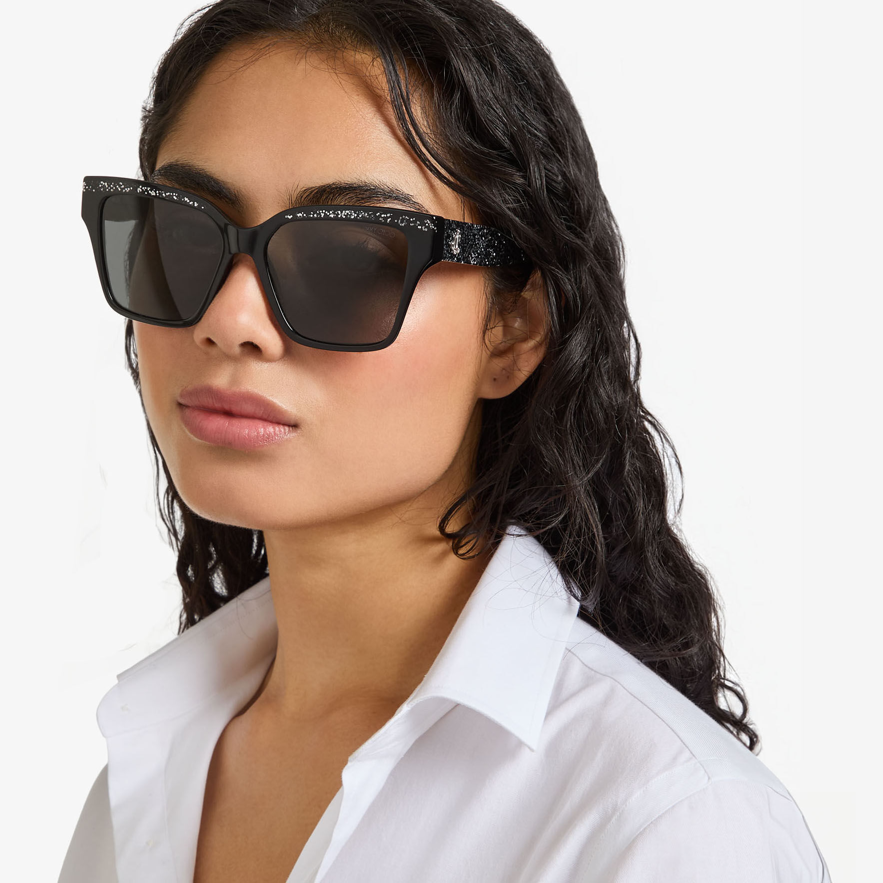 Giava Black Glitter Square Sunglasses JIMMY CHOO