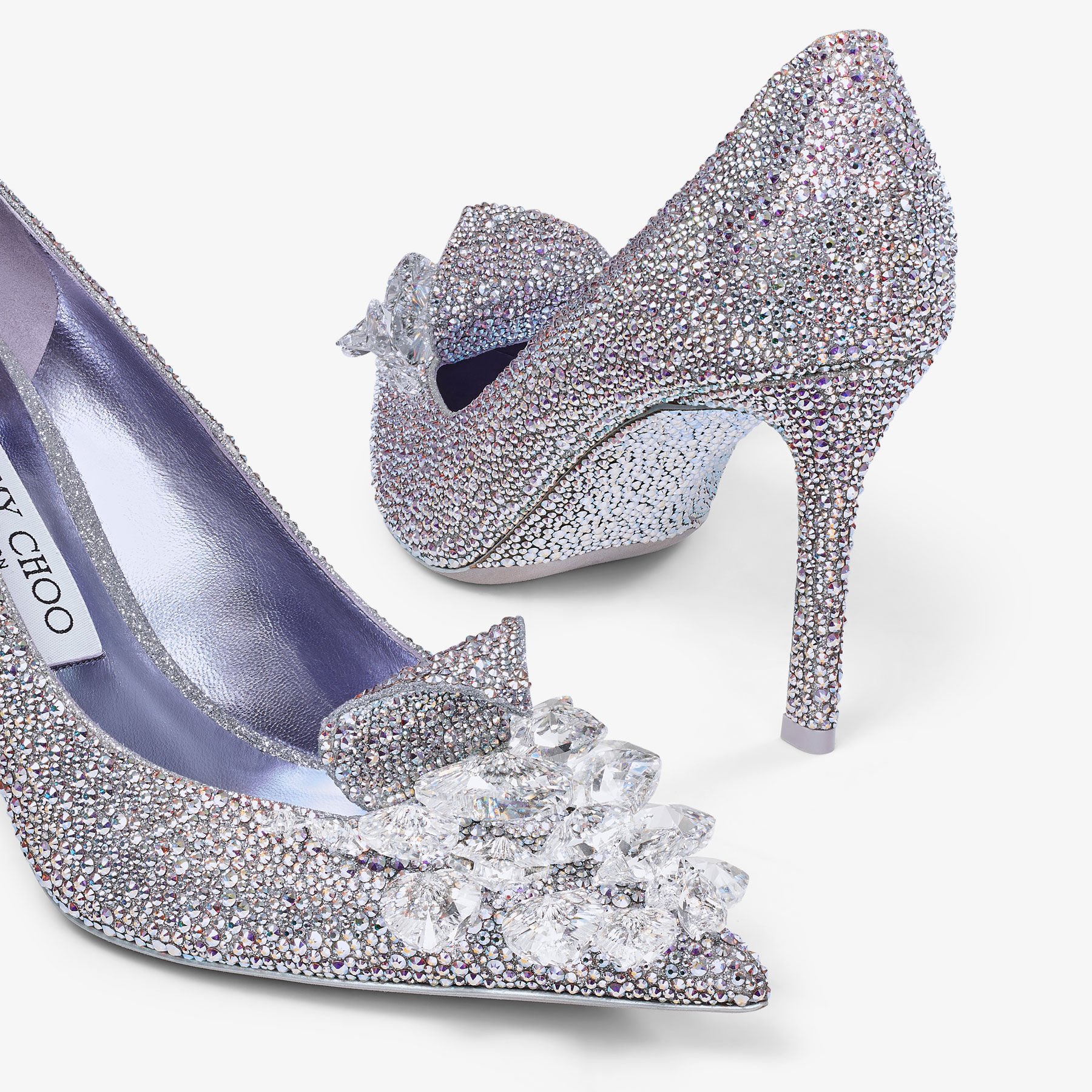 Crystal Slipper 85 Iridescent Crystal Pointed Toe Pumps with Hearts New Collection JIMMY CHOO