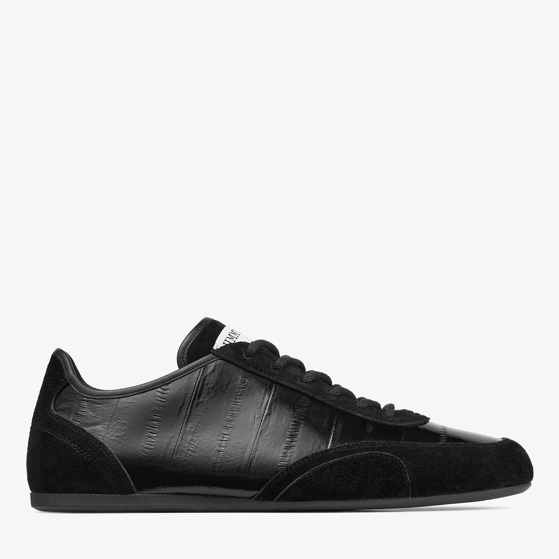 JIMMY CHOO ブラック スニーカー Sunny M | Black Leather Mix and Eel Printed Leather Low Top
