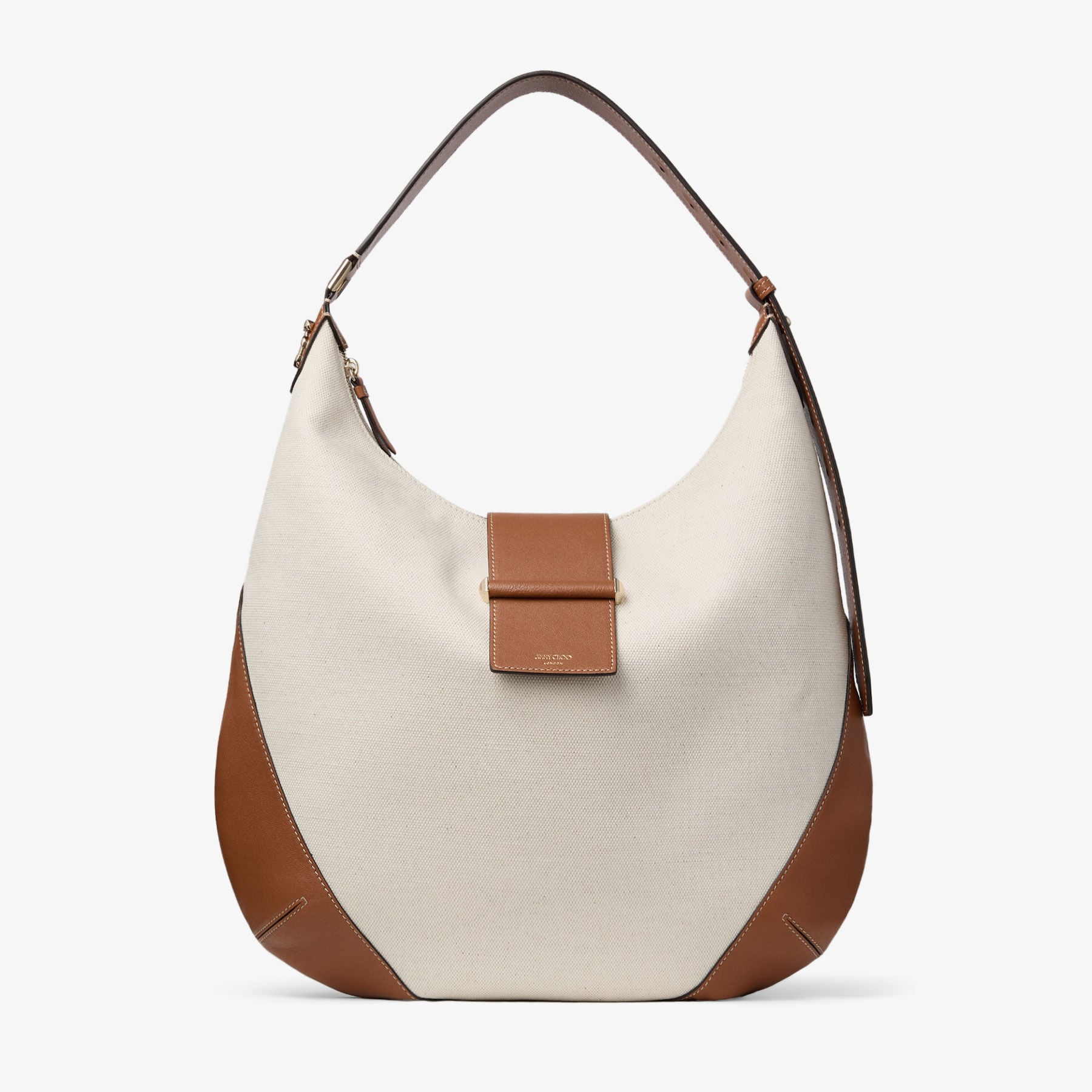Bar Hobo M | Natural and Tan Recycled Canvas Shoulder Bag with