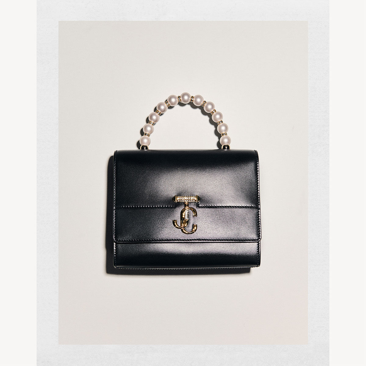 Avenue Tophandle/S | Black Box Leather Top Handle Bag with Pearls | JIMMY  CHOO