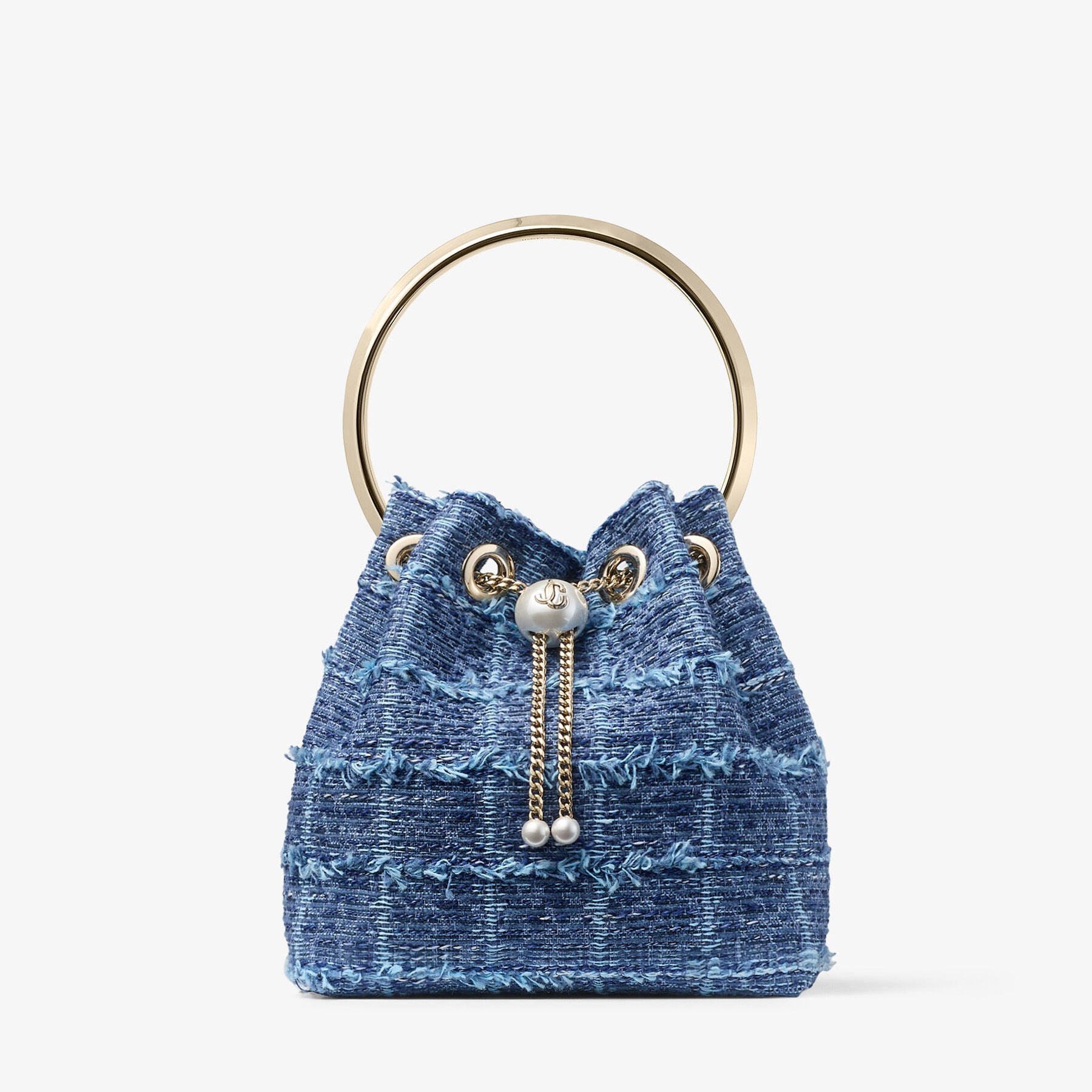 Bon Bon | Crosshatch Denim Fabric Bucket Bag | JIMMY CHOO