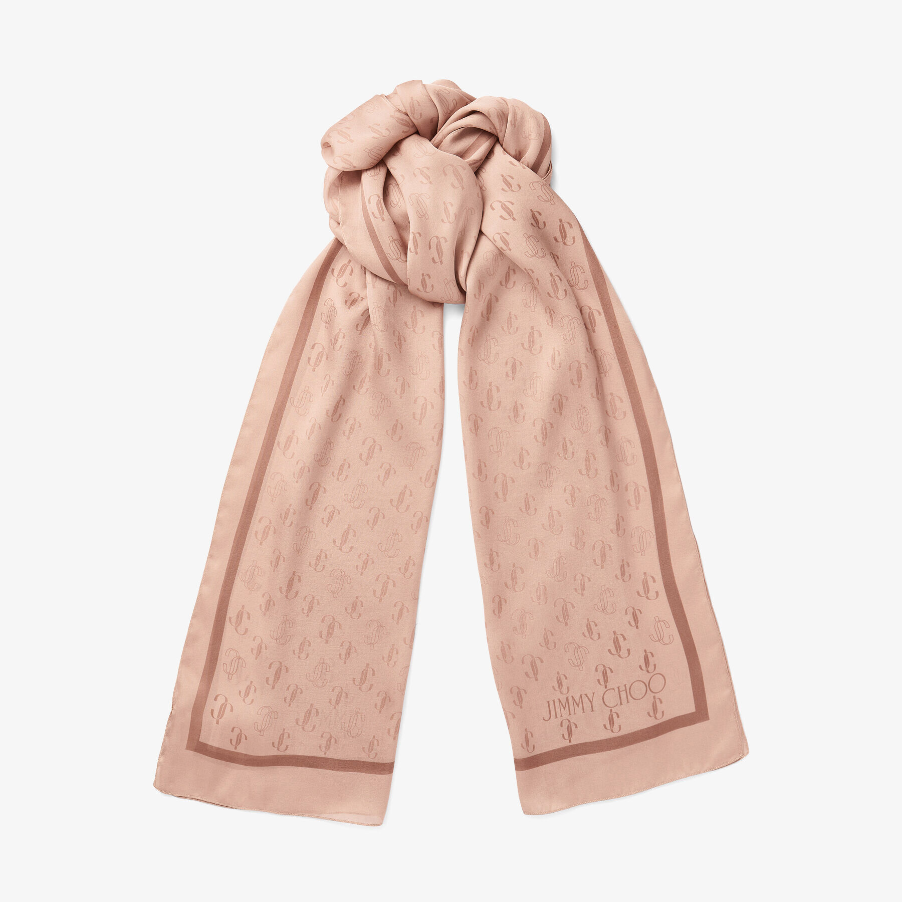 Ballet Pink Silk Stole with JC Monogram Repeat Print DORIS Autumn Winter 2021 JIMMY CHOO