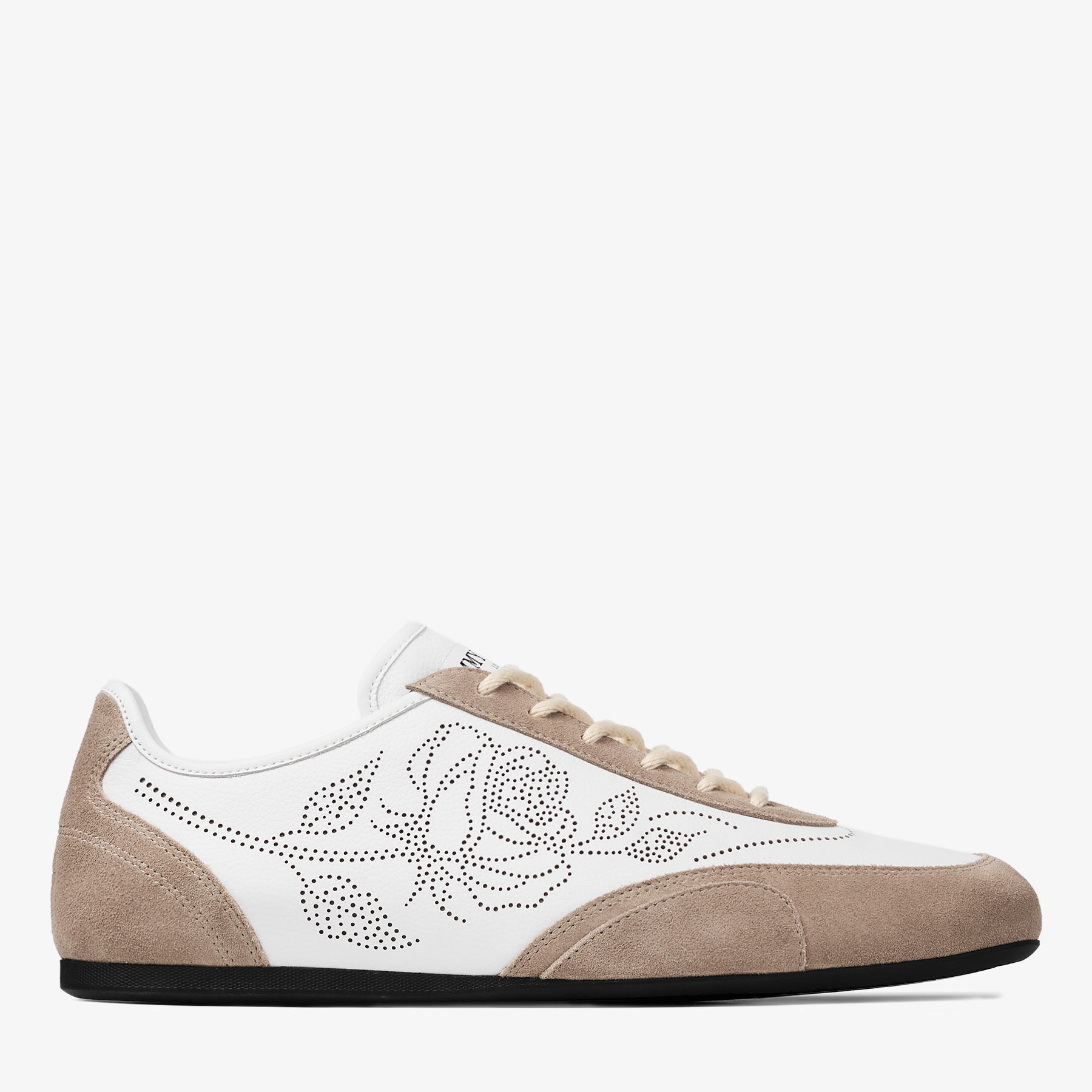 Sunny M | White and Stone Leather Mix Low Top Trainers with Rose