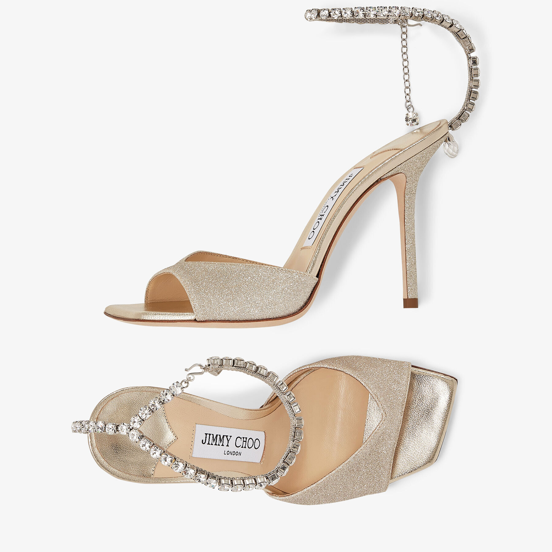 Champagne Nappa Leather Wedge Sandals with Metallic Rope Thread | DELLENA  100 | Pre-Fall '20 | JIMMY CHOO