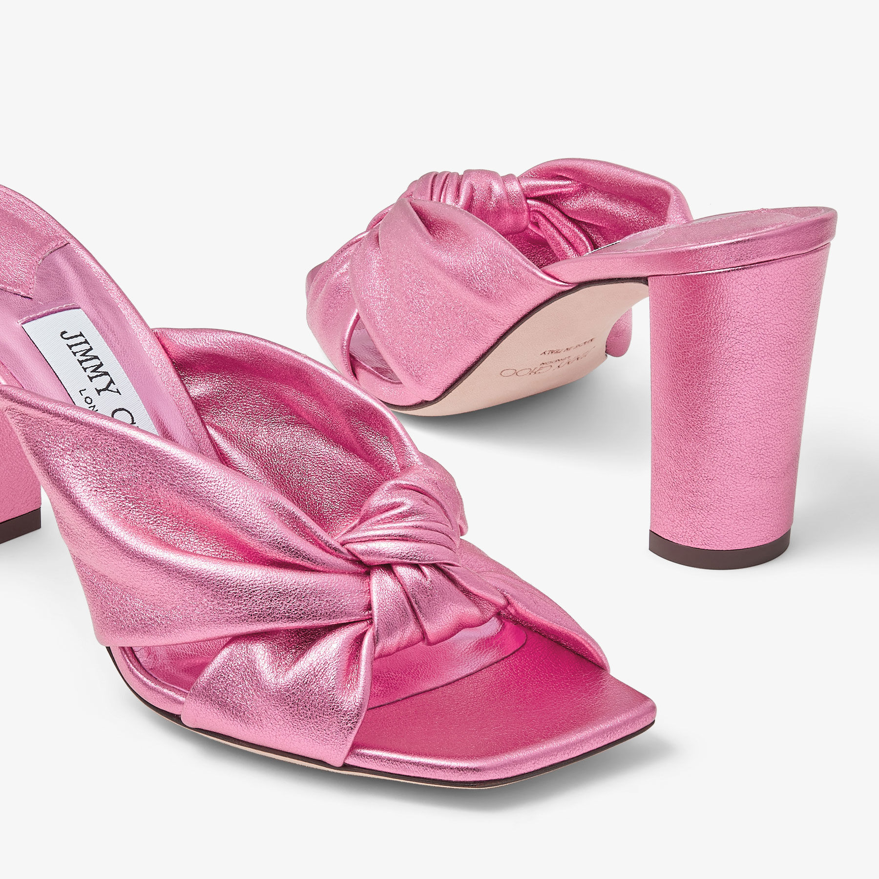 Avenue 85 | Candy Pink Metallic Nappa Leather Mules | JIMMY CHOO