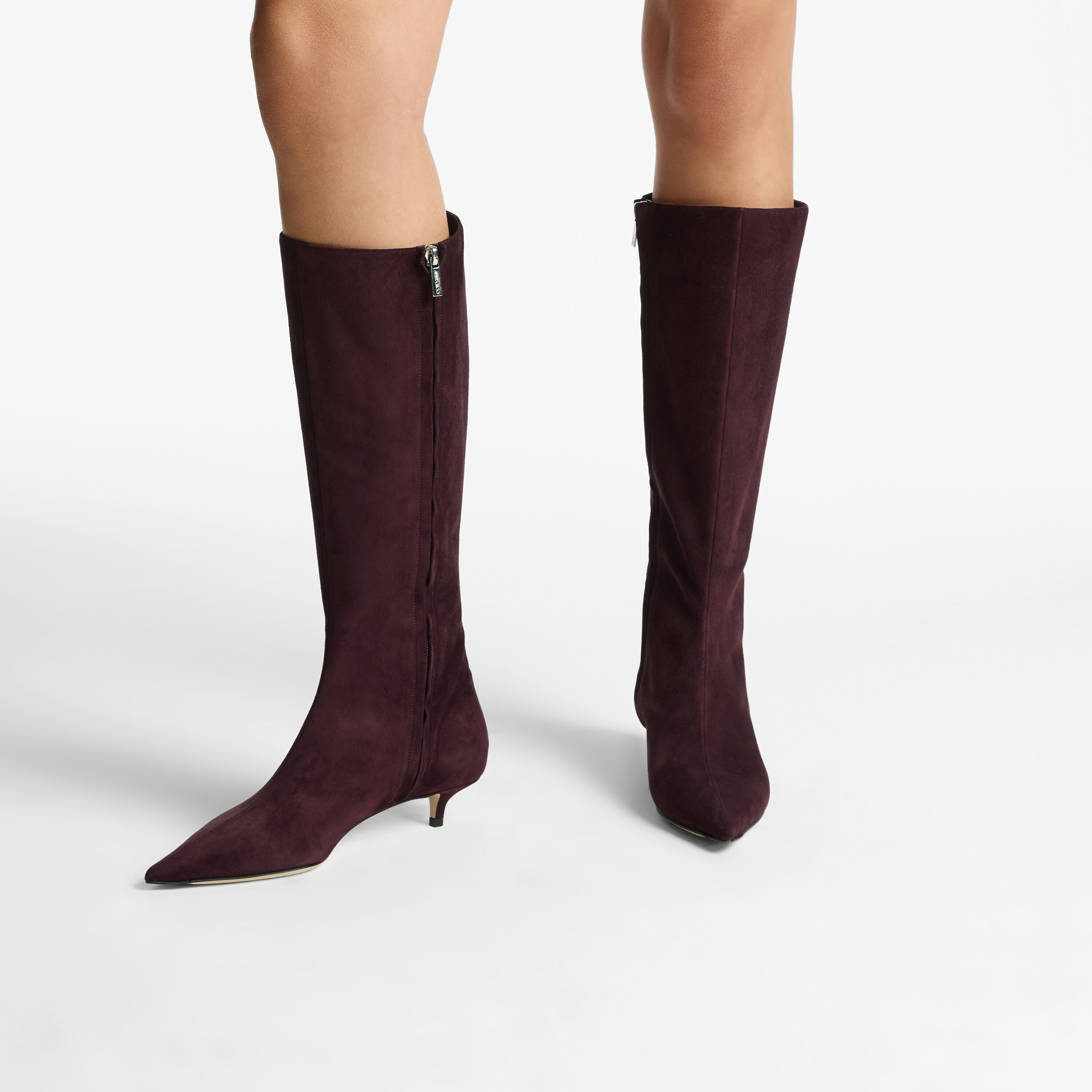 Amis Knee Boot 35 | Deep Merlot Suede Knee High Boots | JIMMY CHOO
