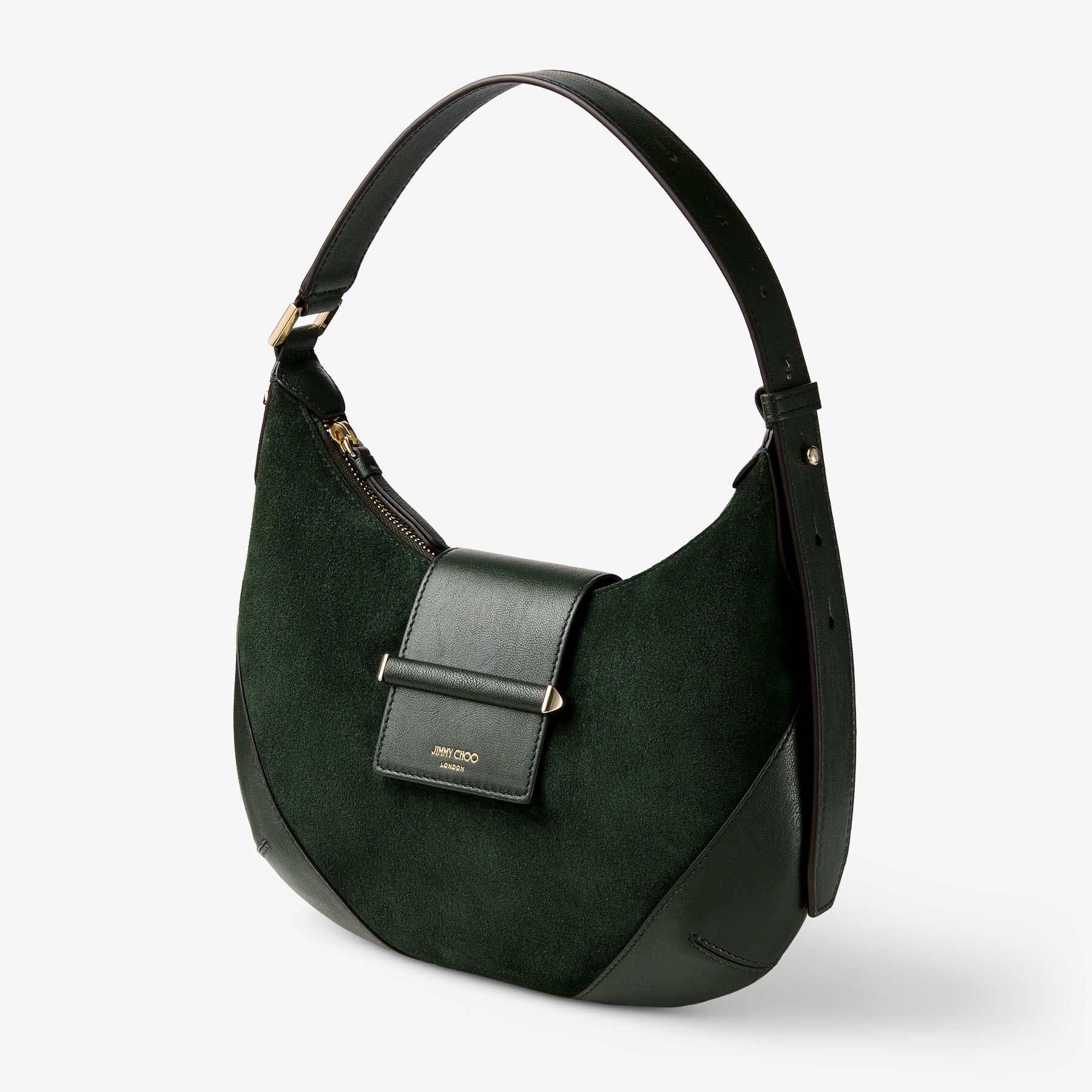 Bar Hobo Small | British Green Suede Shoulder Bag with Biker