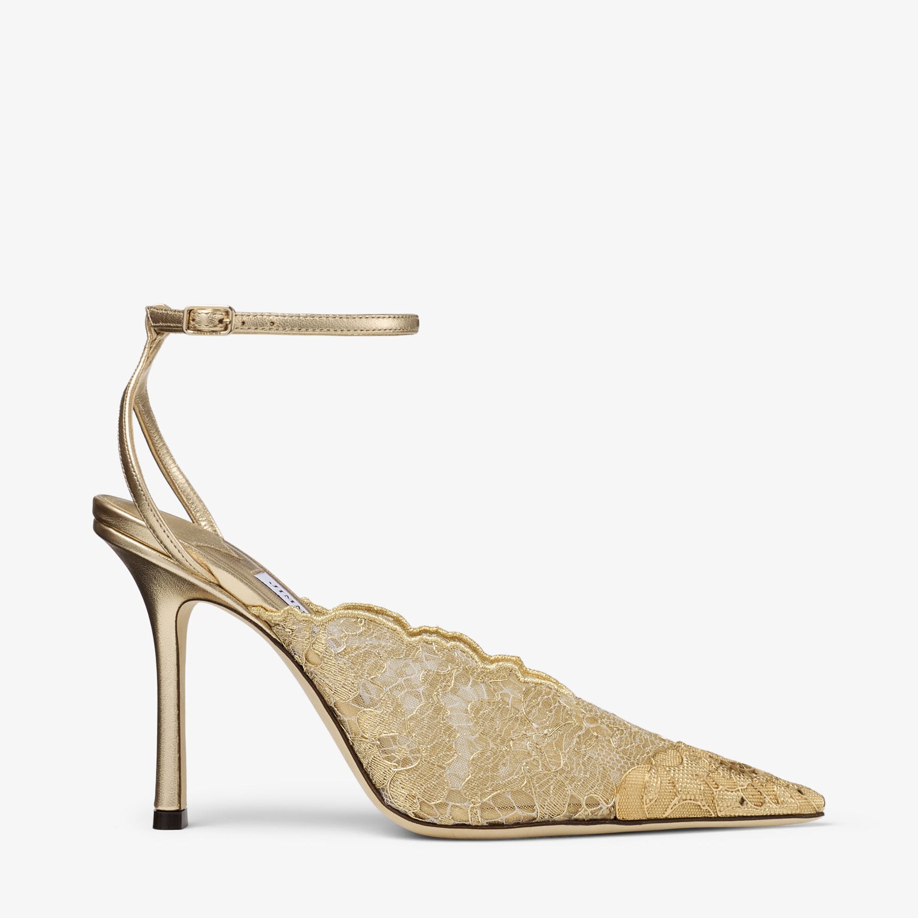 Faiz 100 | Gold Metallic Jimmy Choo Lace Pumps with Metal Lace