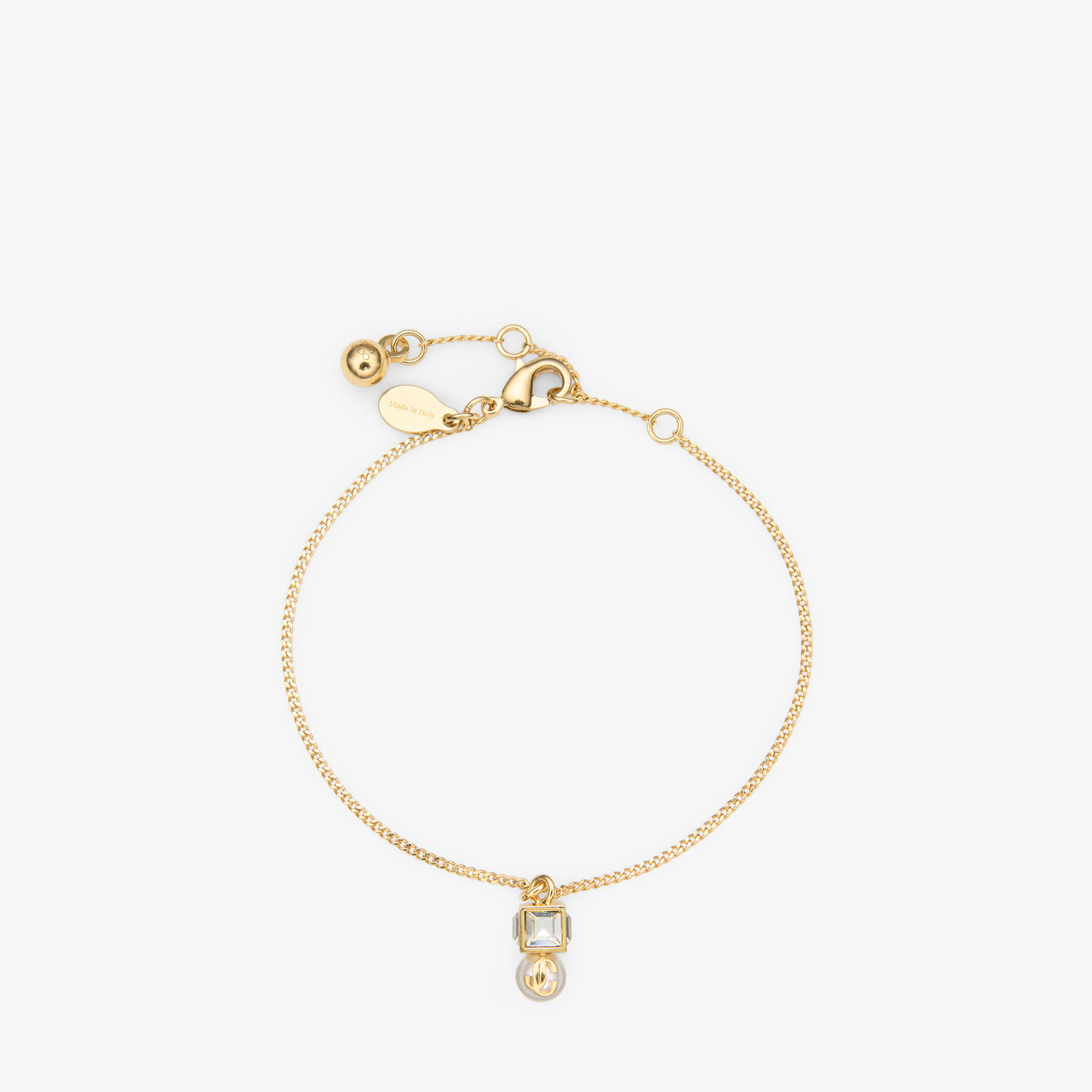 Jc Pearl Cube Brclt | Gold Metal Bracelet with Pearl and Crystal