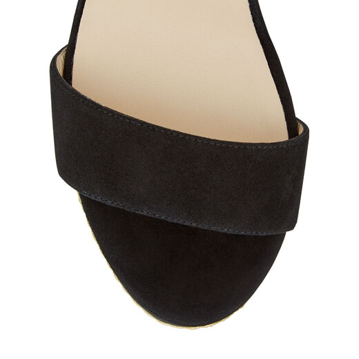 JIMMY CHOO ABIGAIL 100 Black Suede Chunky Wedge Sandals with Gold Rope