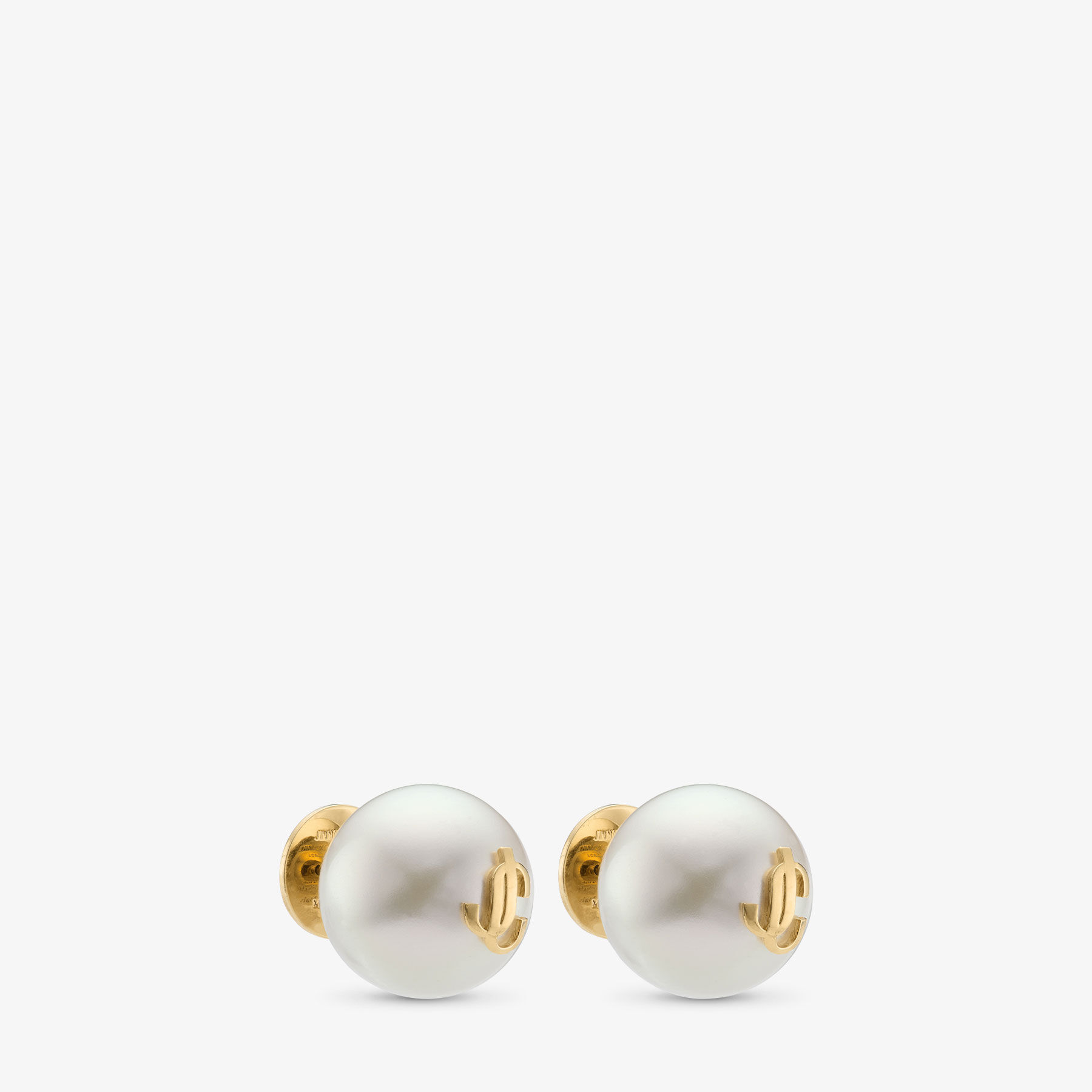 【Jimmy Choo】JCパールスタッド Maxi Pearl Studs | Gold Finish Metal JC Pearl Stud Earrings