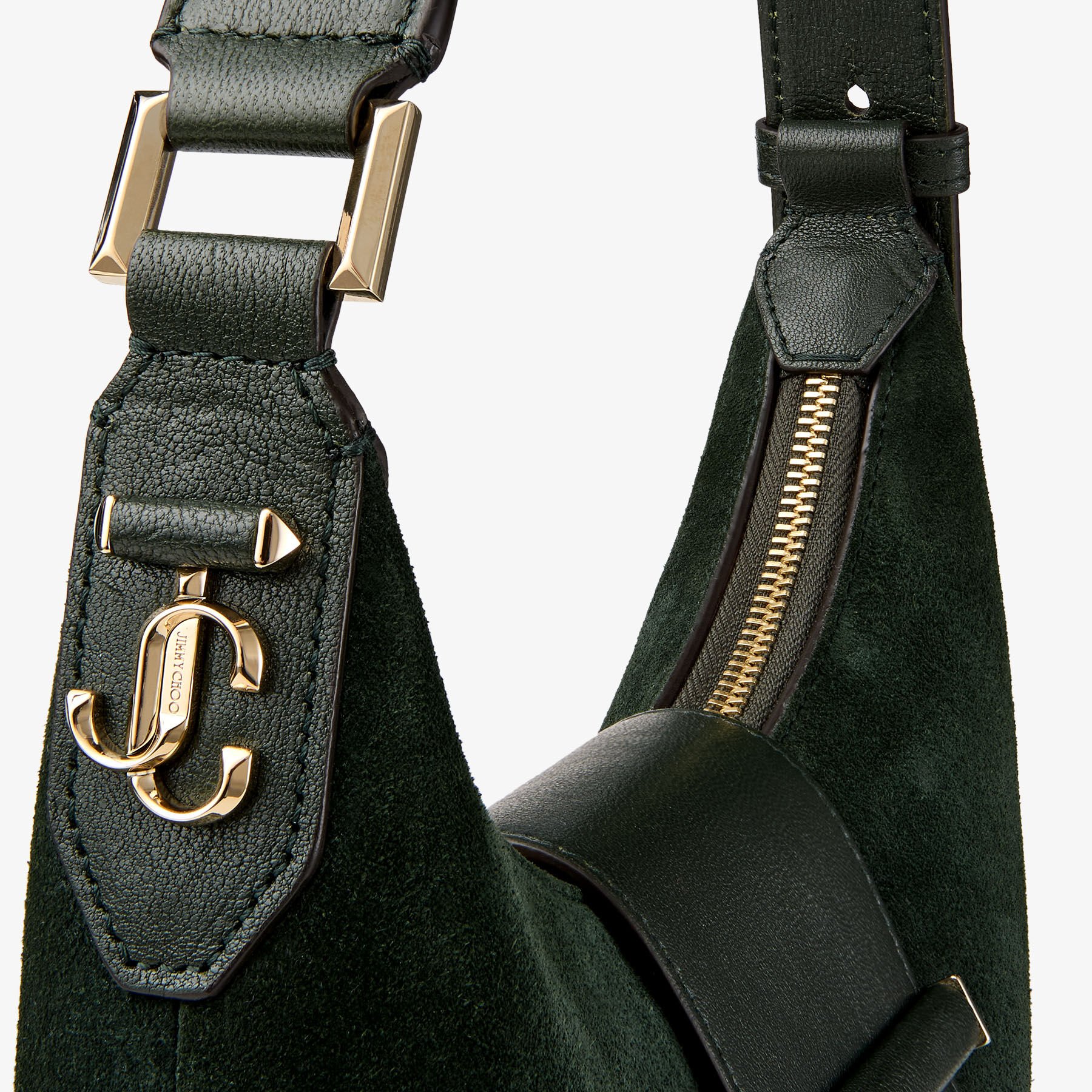 Bar Hobo Small | British Green Suede Shoulder Bag with Biker