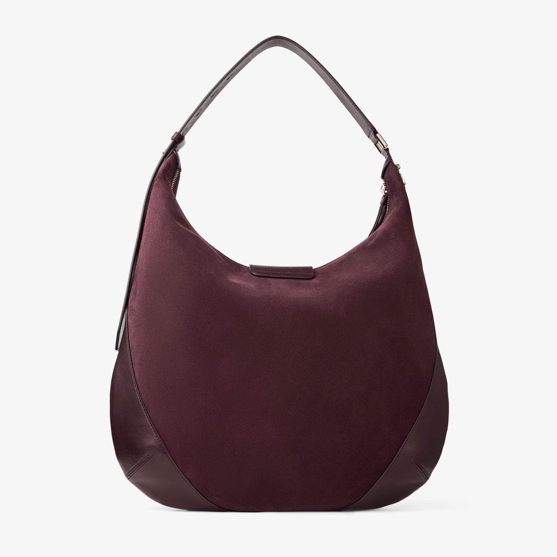 Bar Hobo M | Deep Merlot Suede Shoulder Bag with Biker Leather