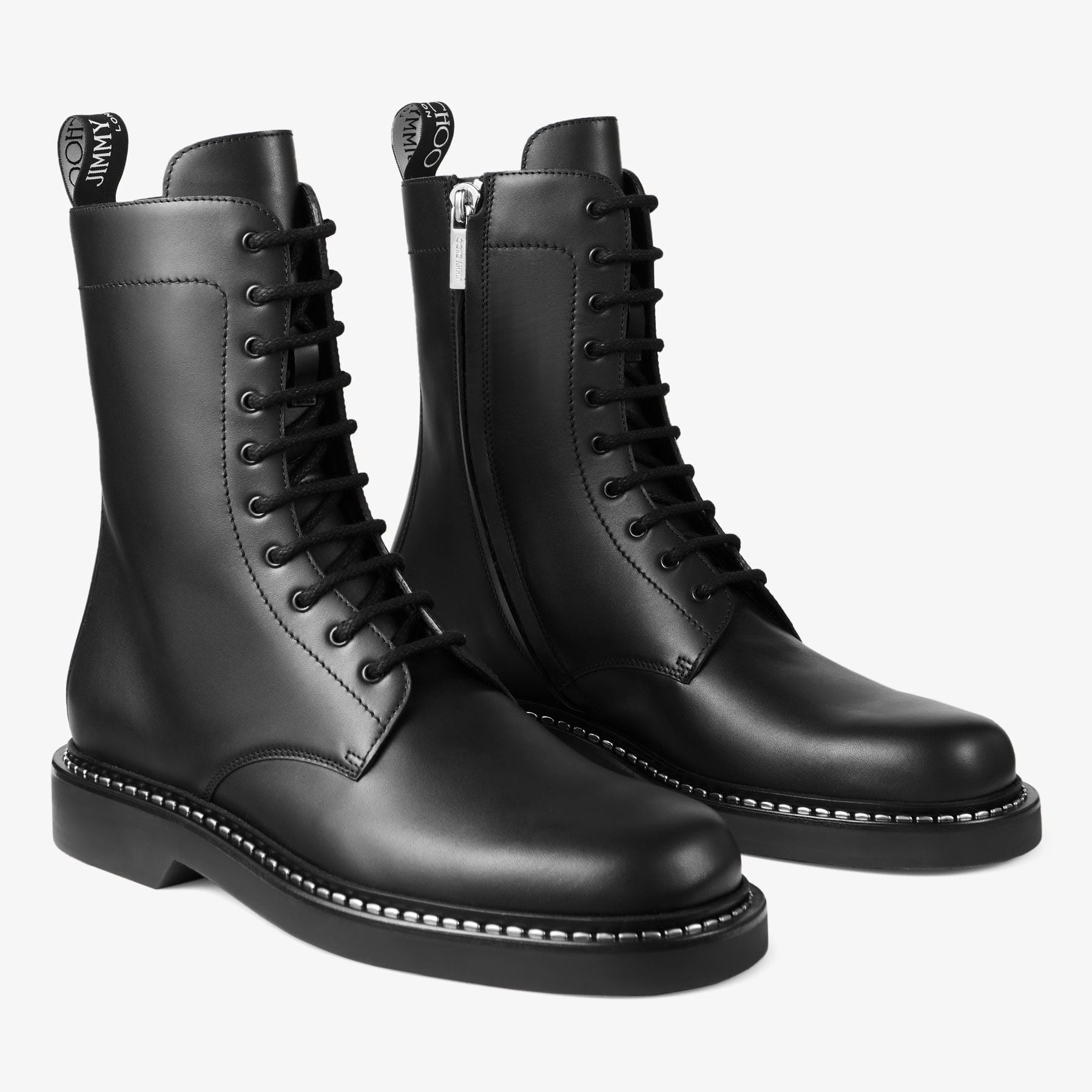 Rowan Derby Boot | Black Box Calf Leather Boots with Metal Welt