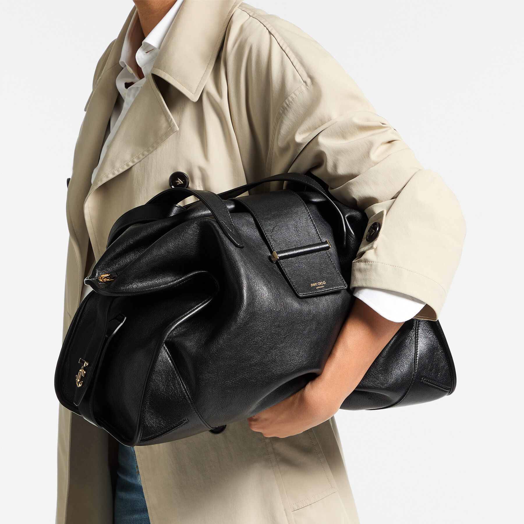Bar Holdall Large | Black Biker Leather Holdall Bag | JIMMY CHOO