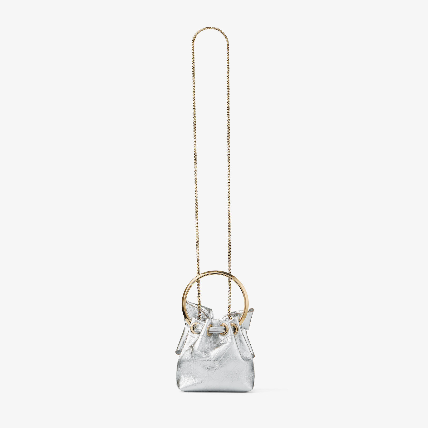 BON BON | Silver Mirror Fabric Mini Bag with Metal Handle