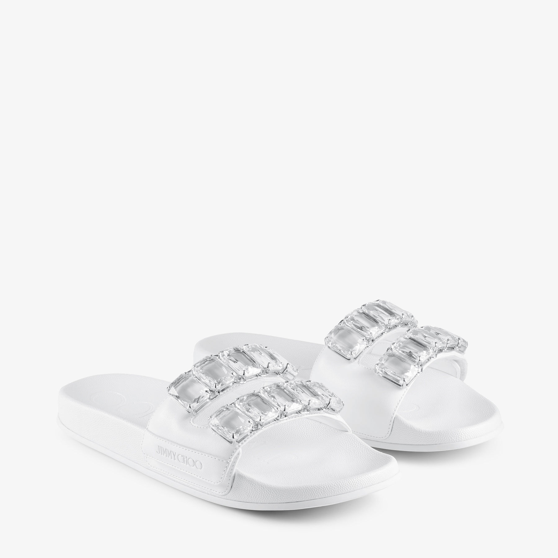 大人気新品 Crystal Leather Nappa White Fitz/Crystal| Slides CHOO JIMMY | 靴