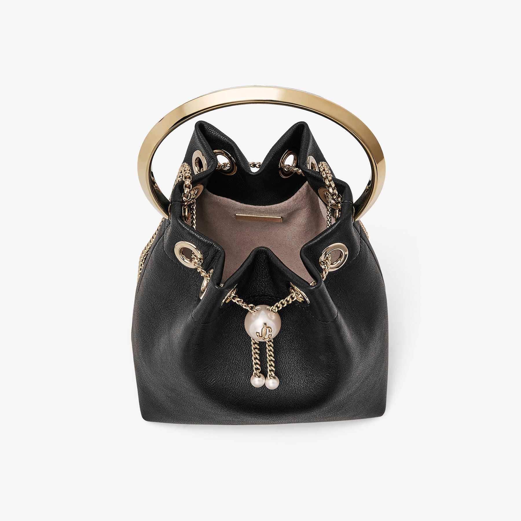 Bon Bon | Biker Leather Black Bag With Pearl Closure | JIMMY