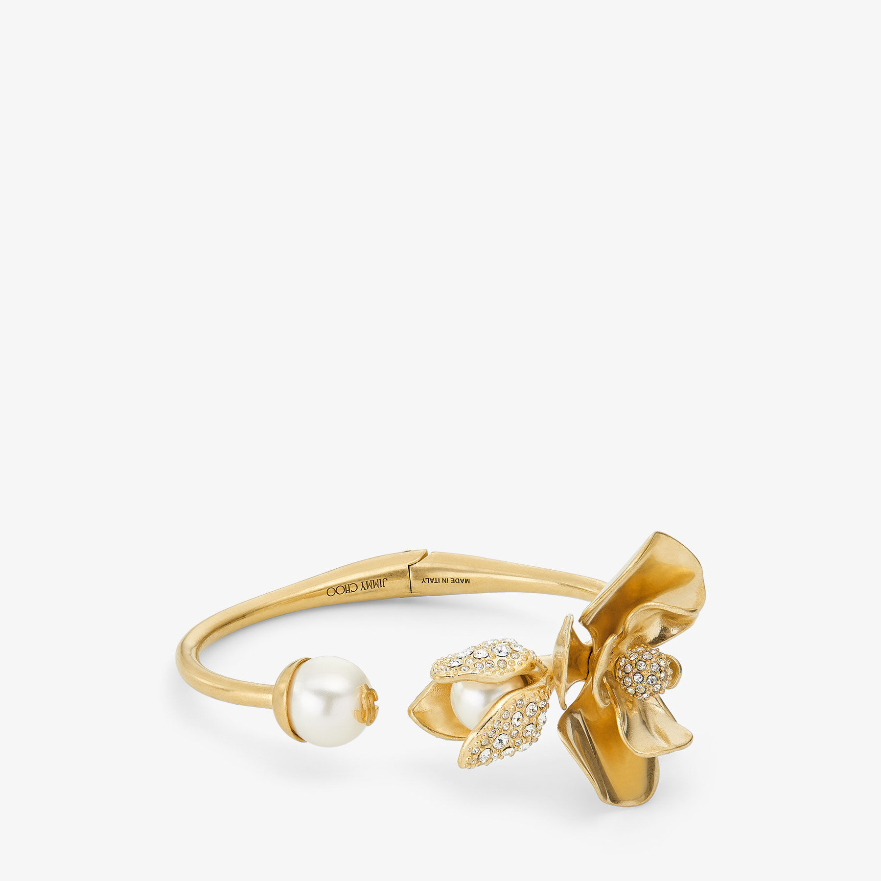 PETAL CUFF | Gold-Finish Cuff Bracelet with Pearl and Crystal embellishment  | New Collection | JIMMY CHOO