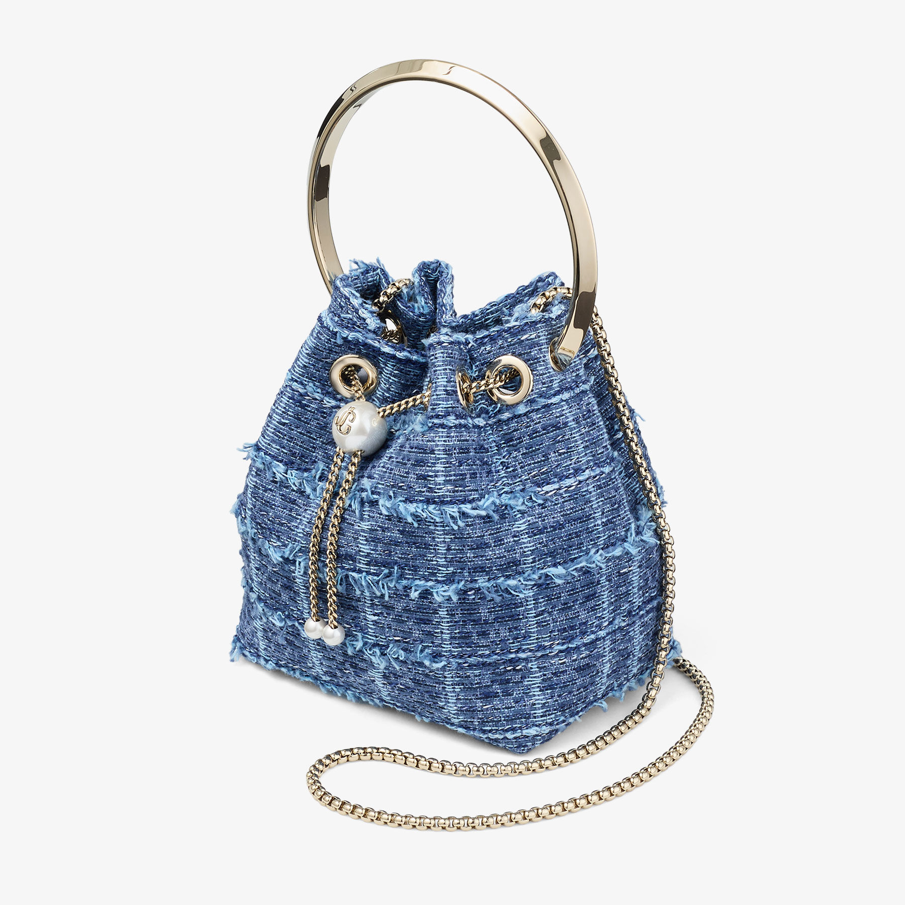 Bon Bon | Crosshatch Denim Fabric Bucket Bag | JIMMY CHOO