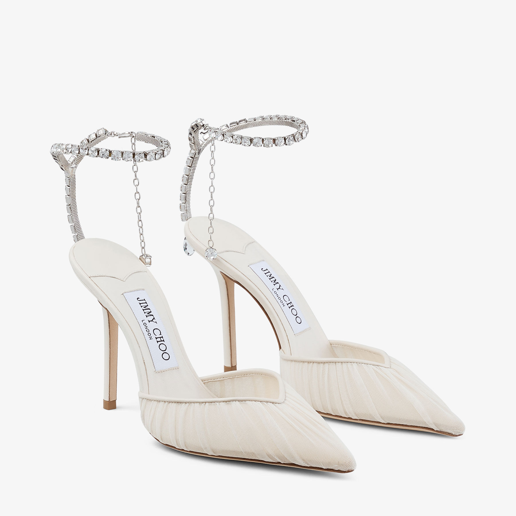 Saeda 100 | Ivory Tulle Crystal Pumps | JIMMY CHOO US