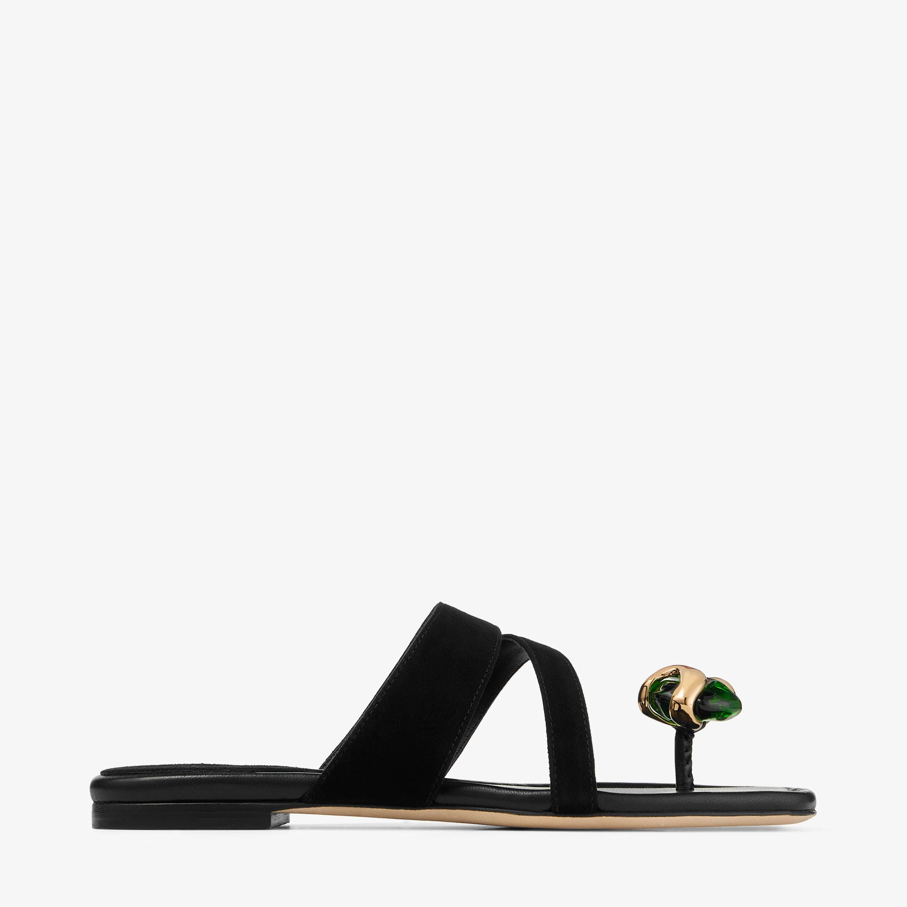 Emeri Stone Flat | Black and Clover Suede Flat Sandals | JIMMY CHOO