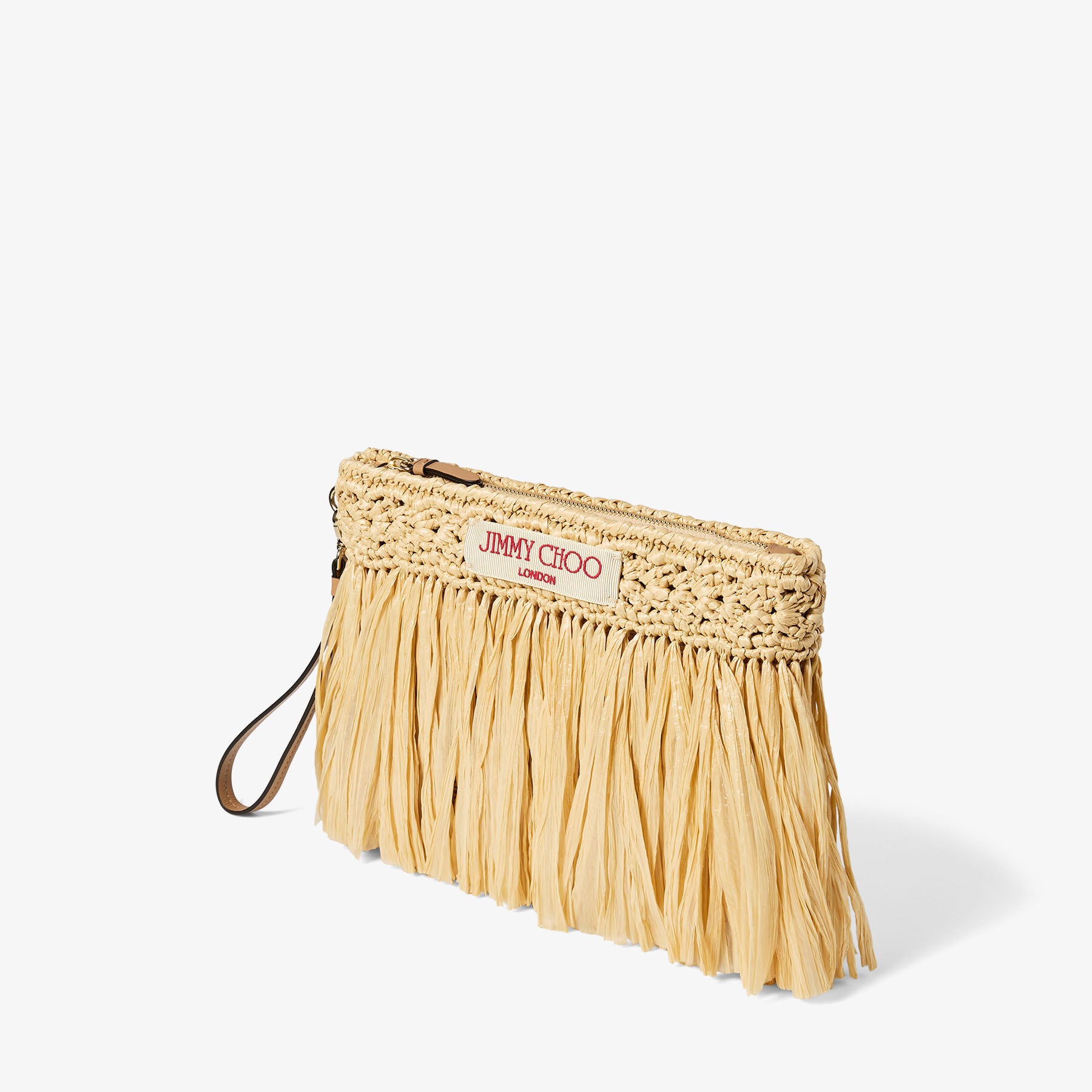 Zipped Flat Pouch | Natural and Light Gold Woven Raffia Zipped