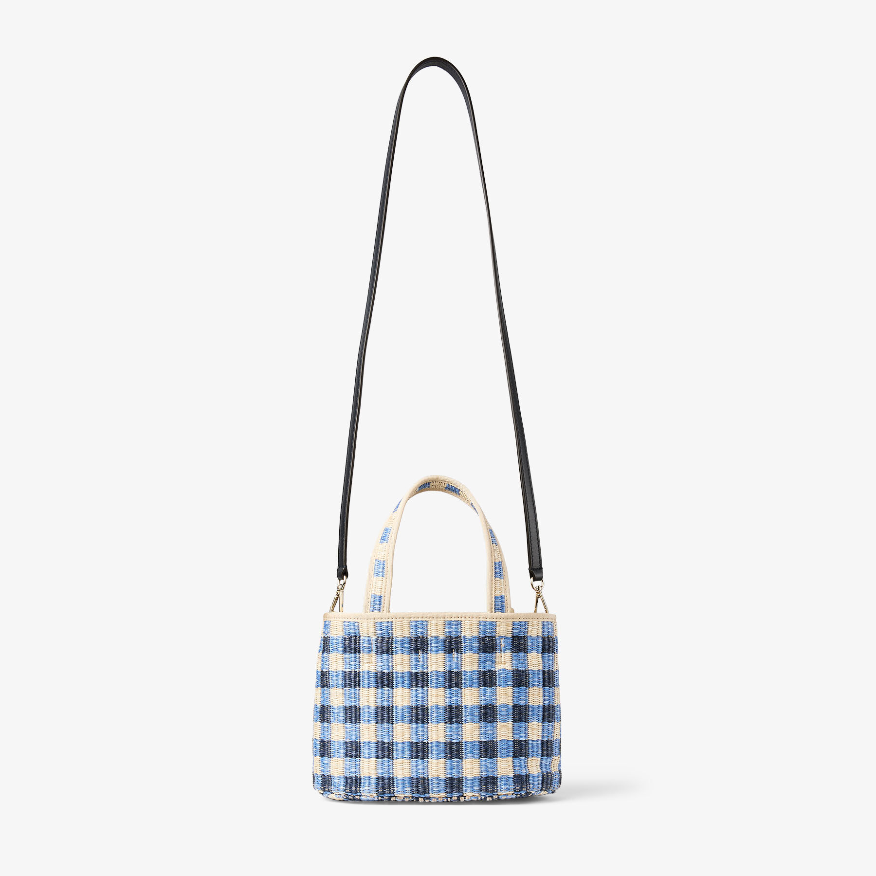 Beach Tote East-West Mini | Marine Mix and Ecru Gingham Raffia
