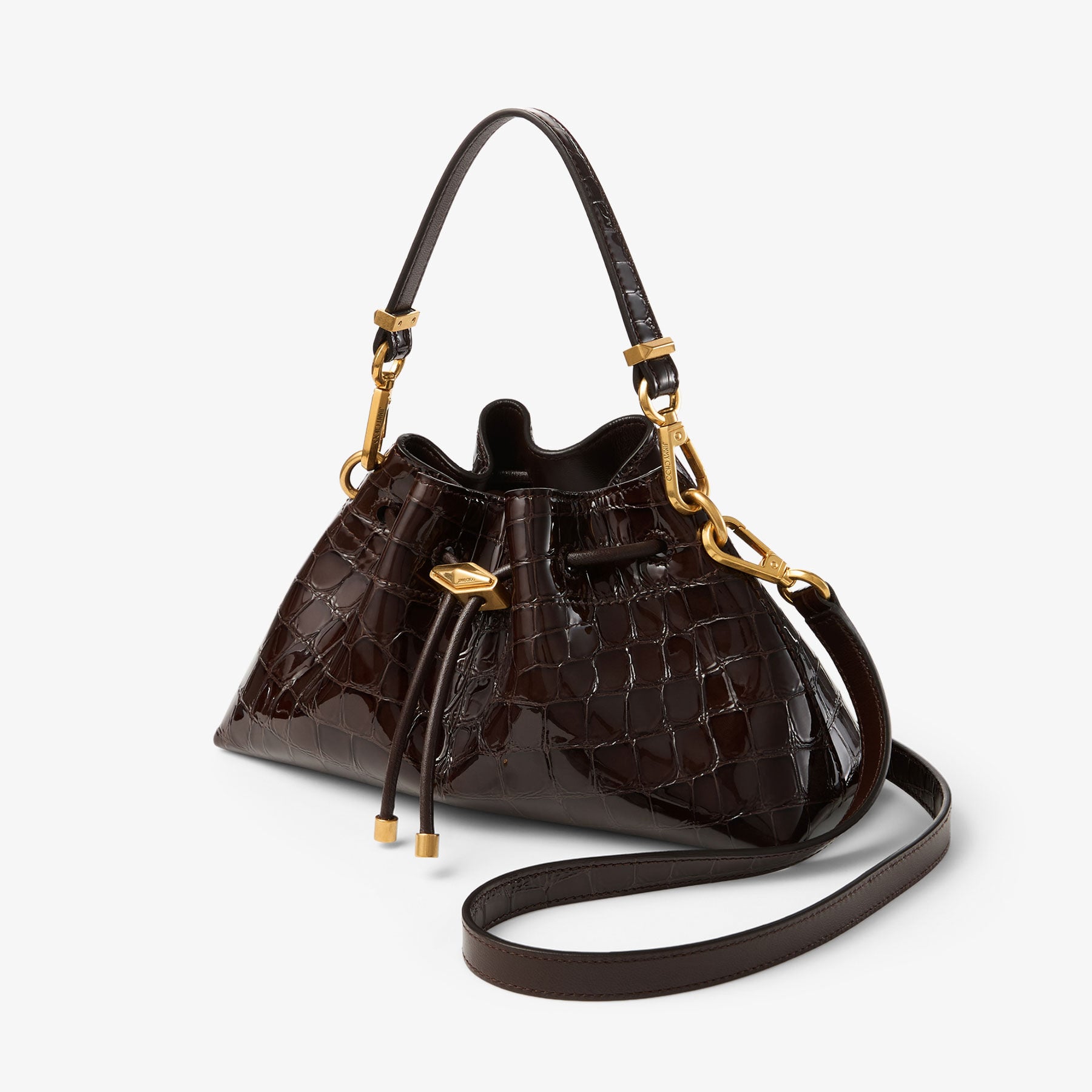 Cinch Small | Sambuco Shiny Croc-Embossed Leather Shoulder Bag