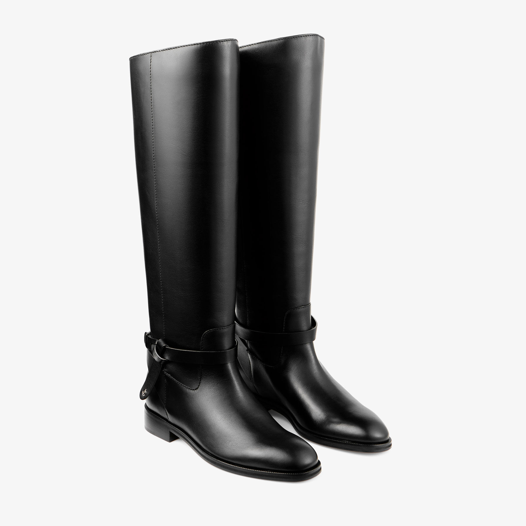 値下げました！JIMMY CHOO NOLA FLAT ブラックブーツ26センチ Lawton Knee Boot Flat | Black Calf Leather and Soft Vachetta Knee