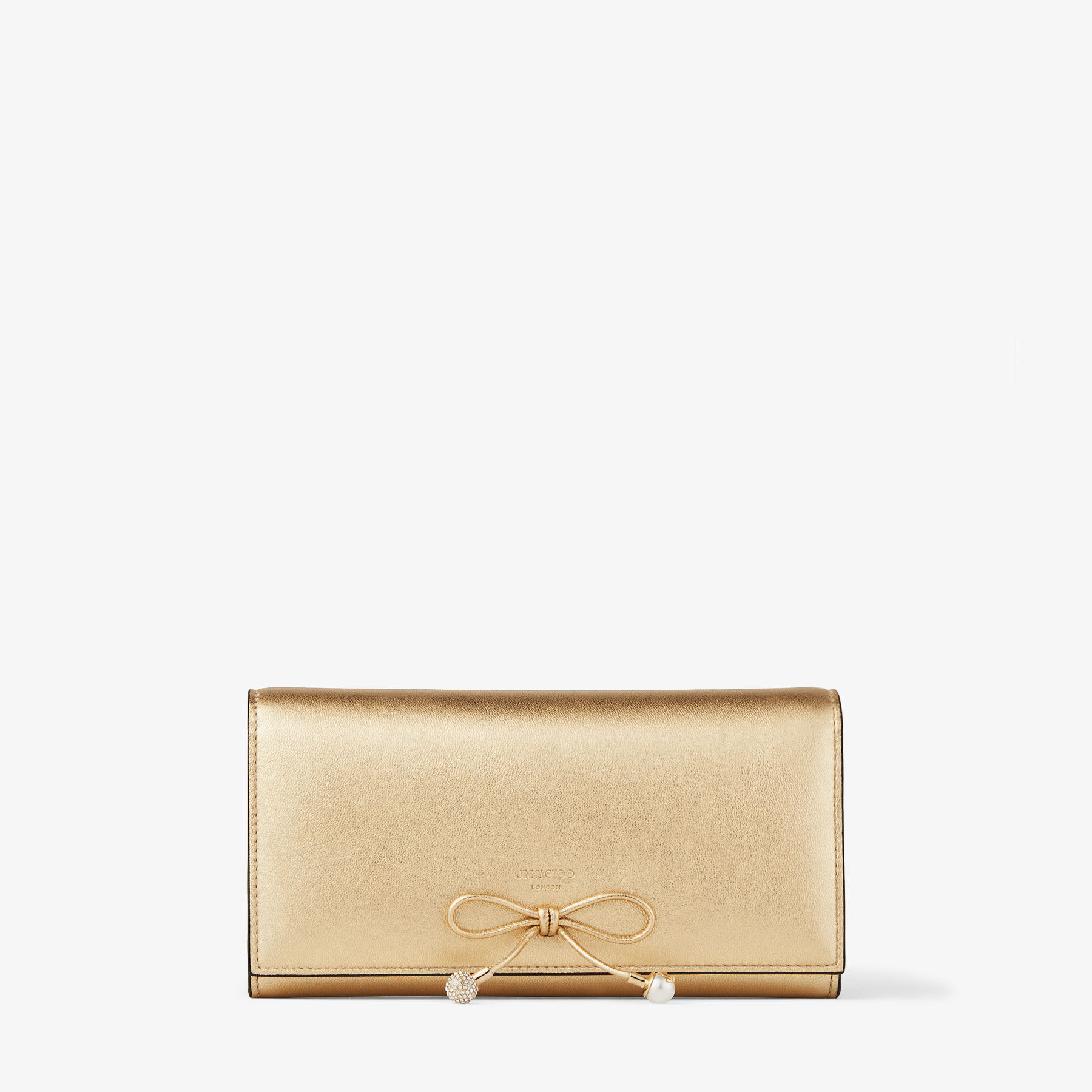 JIMMY CHOO Martina Gold Metallic Nappa Leather Wallet Gold Light Gold One Size