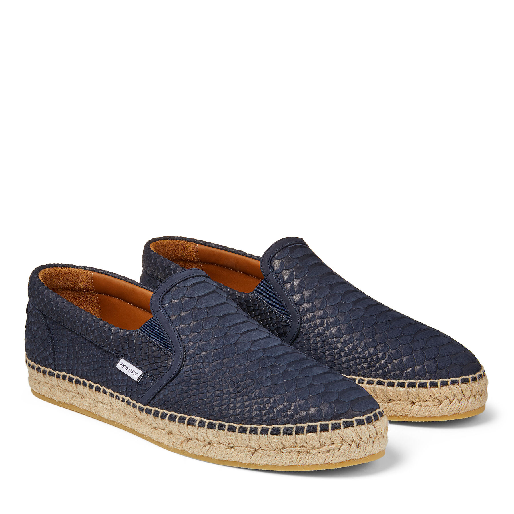 Navy Snake-Embossed Leather Espadrilles
