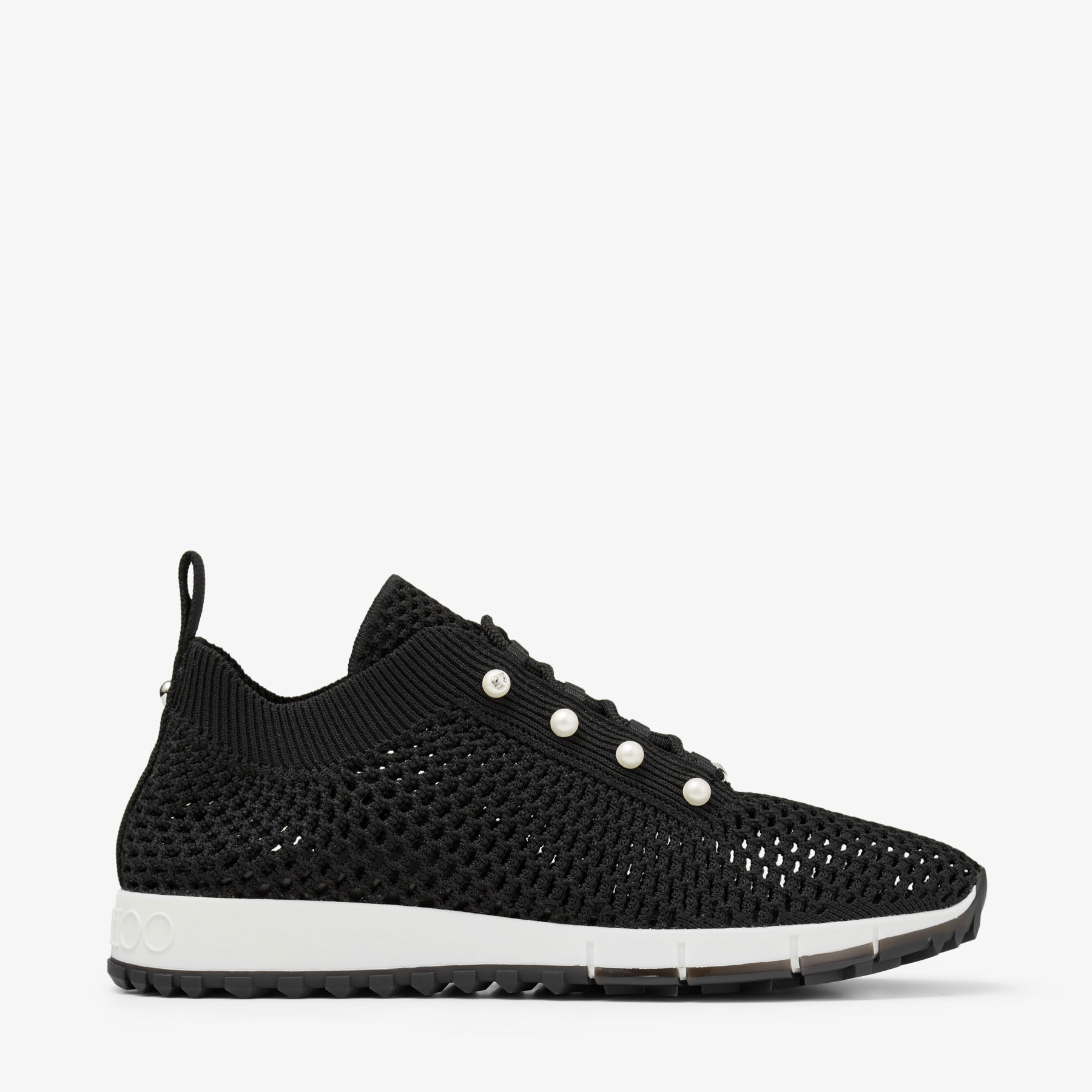 Veles | Black Crochet Knit Low-Top Trainers with Pearls