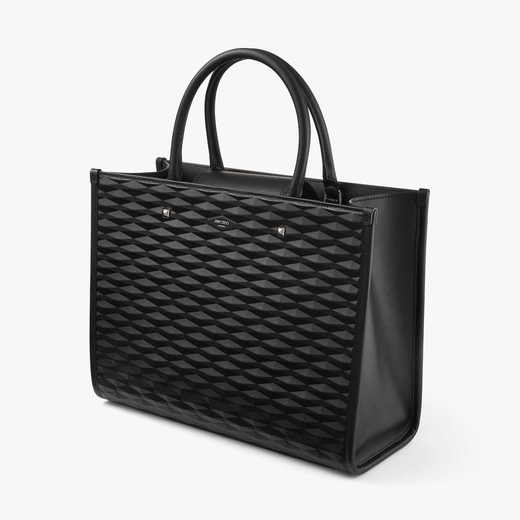 Avenue M Tote Black Diamond Embossed 3D Leather Tote Bag New