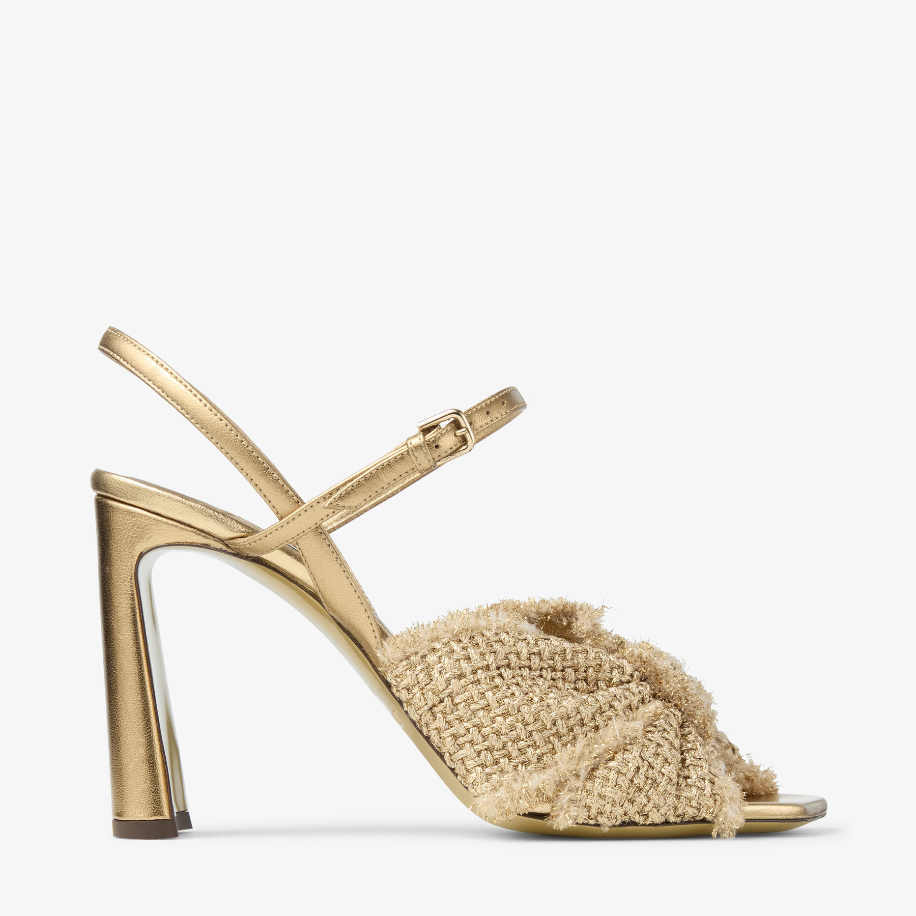 JIMMY CHOO アニカ ハイヒル サンタル ANNIKA95EIN BALLETPINK Annika 95 | Gold Woven Fabric & Nappa Leather Sandals
