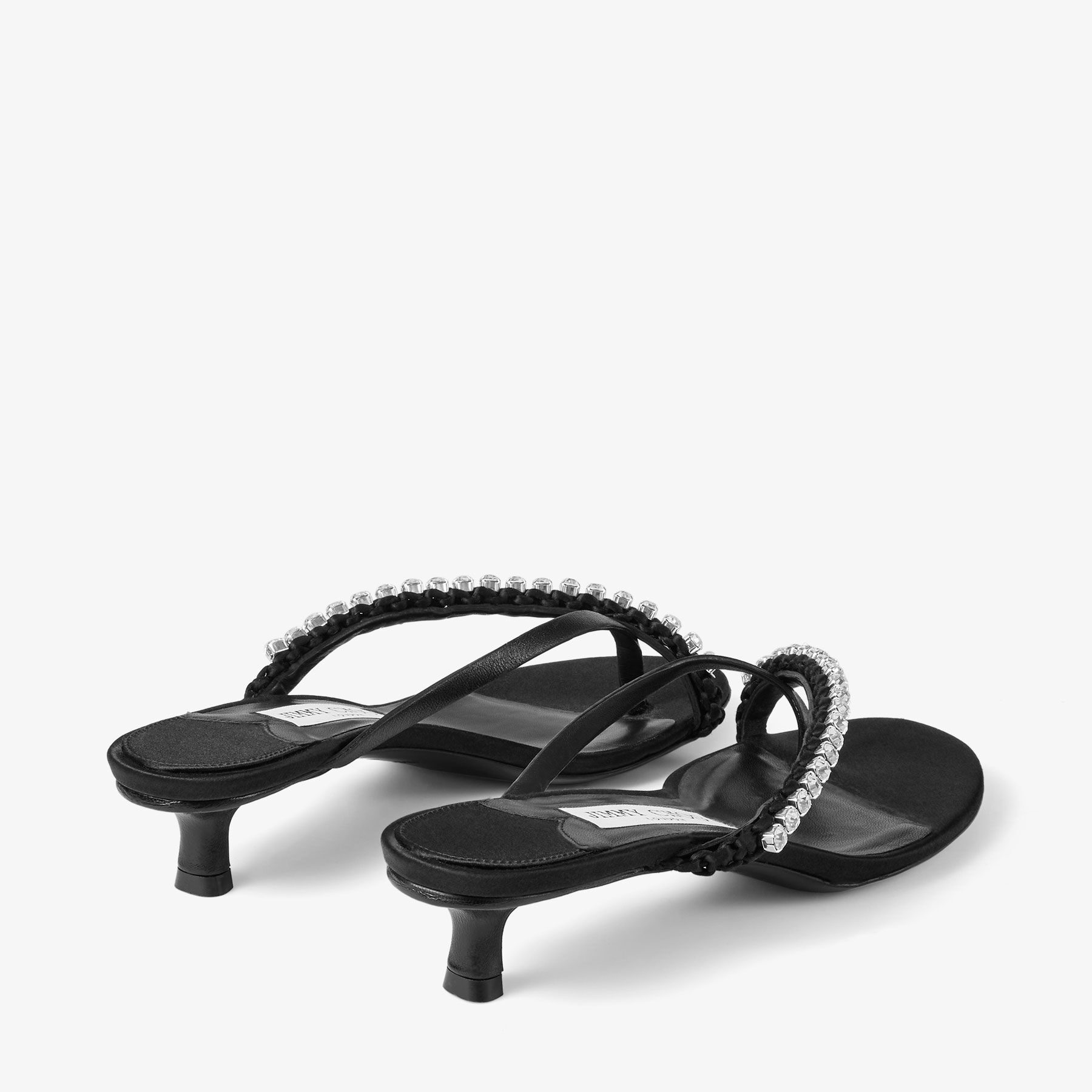 サンダル・ミュール Jimmy Choo SANDAL (DILA35GZM BLACKCRYSTAL) Dila 35 |Black Leather Mule Sandal with Woven Satin Crystals