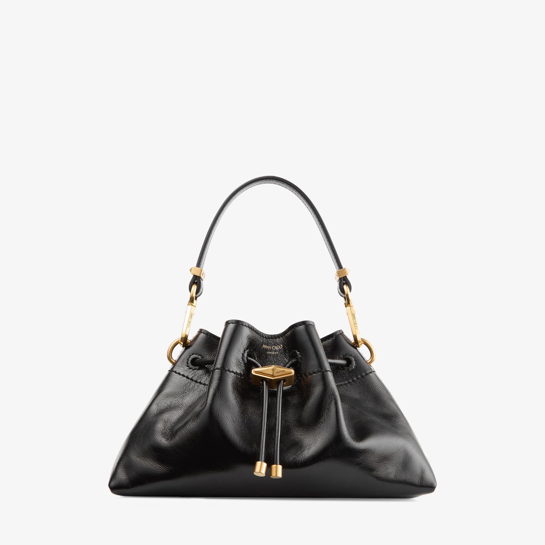 mimi Cinch Small | Black Soft Shiny Biker Leather Shoulder Bag | JIMMY CHOO