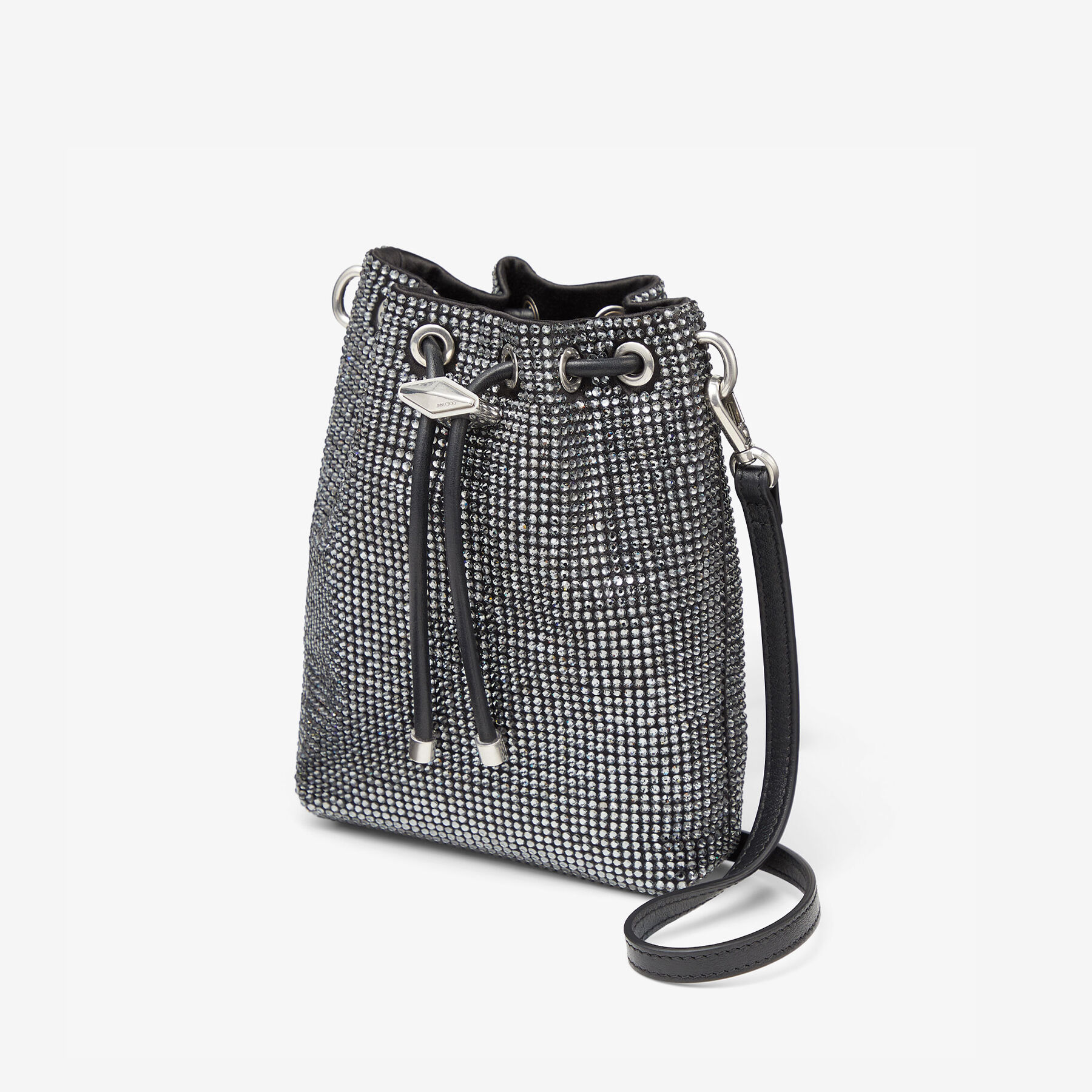 Cinch Mini | Black Satin Crystal Mini Bag | JIMMY CHOO