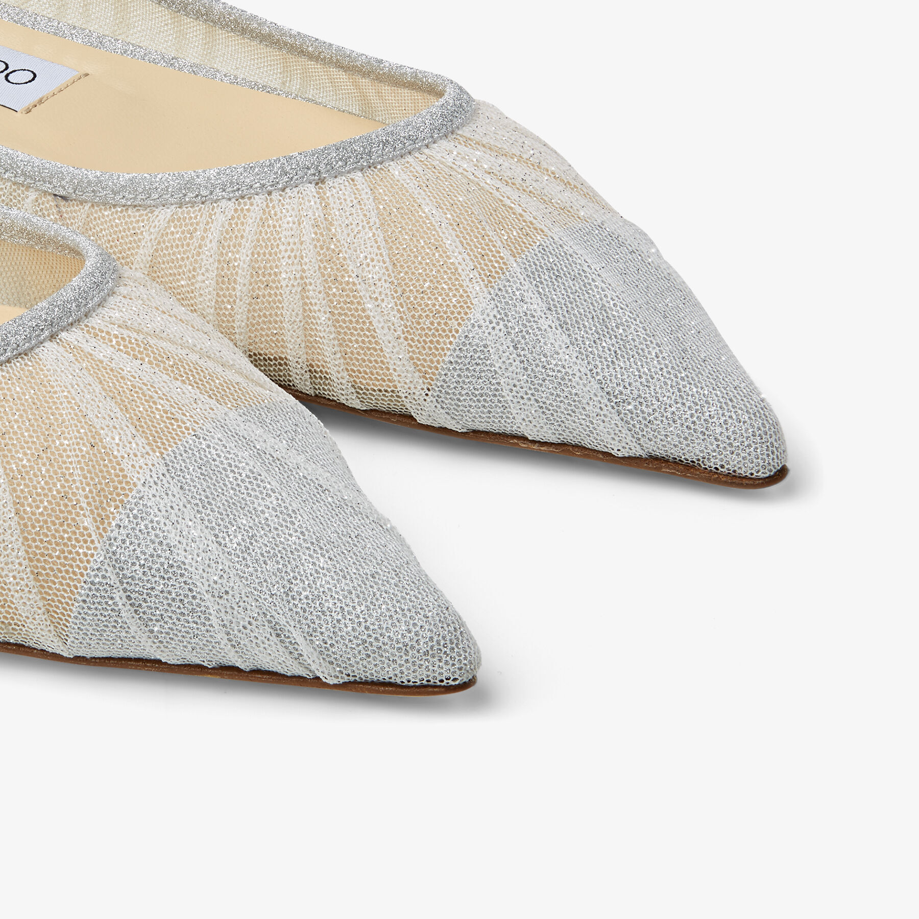 Metallic Silver Glitter Fabric Flats with Ivory Tulle Overlay LOVE