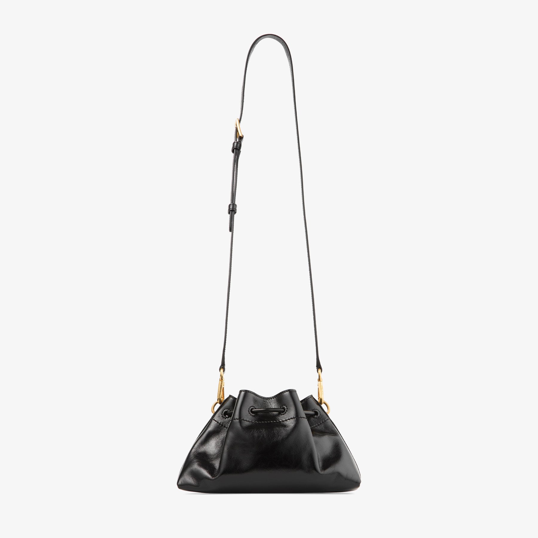 Cinch Small | Black Soft Shiny Biker Leather Shoulder Bag | JIMMY CHOO