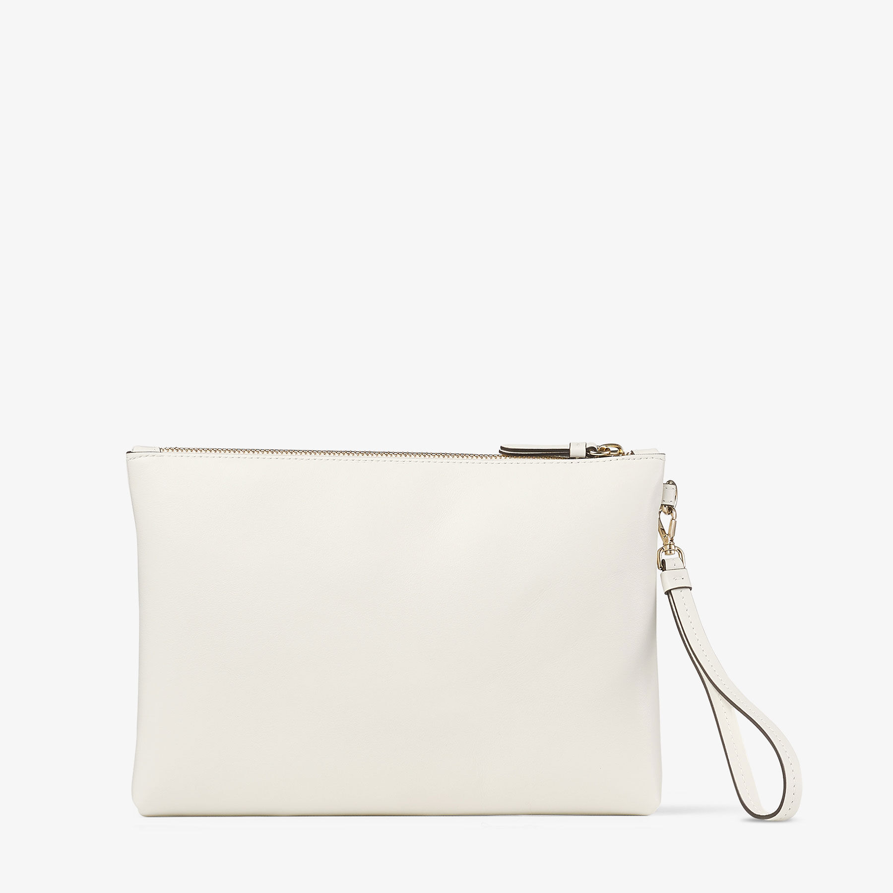 クラッチバッグ JIMMY CHOO LEATHER POUCH MEDIUM Zipped Flat Pouch |Black Leather Pouch with Sangallo