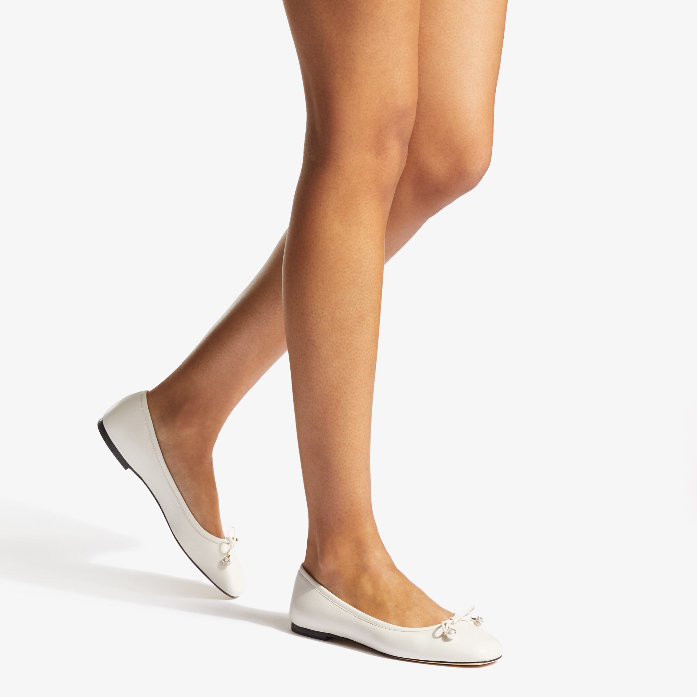 ELME FLAT Latte Nappa Leather Flats with Pearl Embellishment