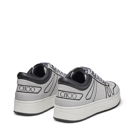 JIMMY CHOO HAWAII/F Silver Glitter and Black Leather Trainers,HAWAIIFIOO