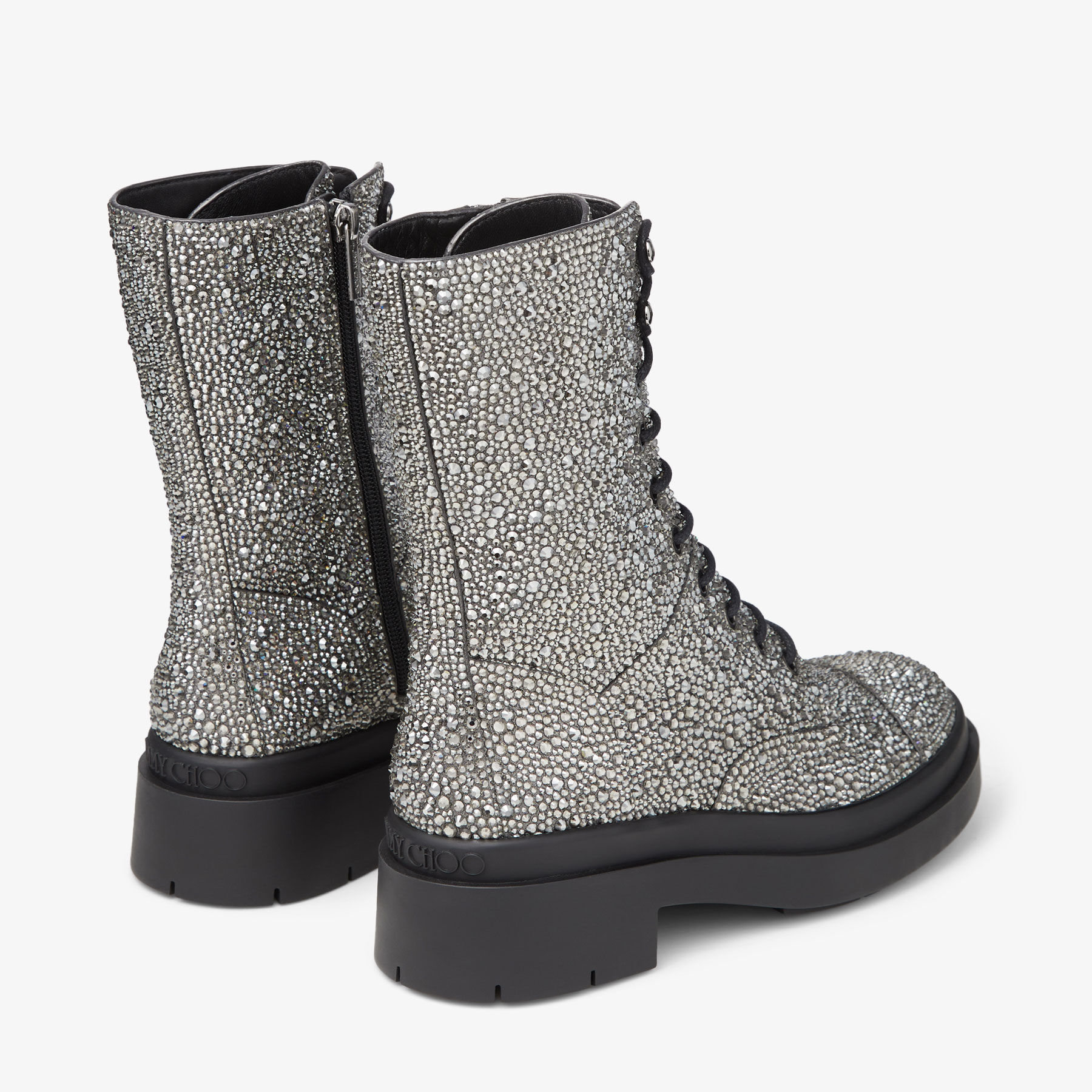 NARI FLAT Black Shimmer Suede Boots with Crystals Autumn